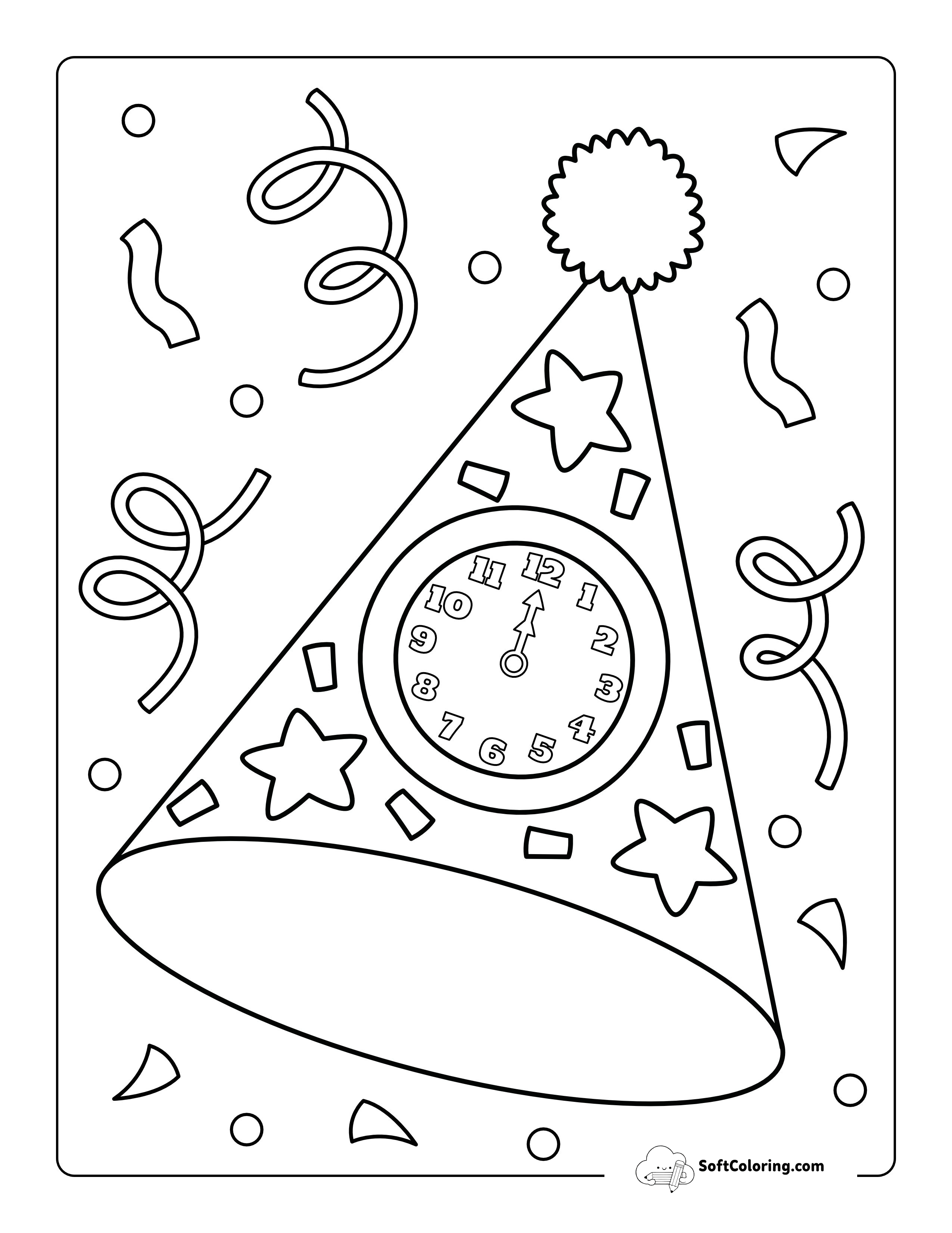 New Year Party Hat Coloring Page