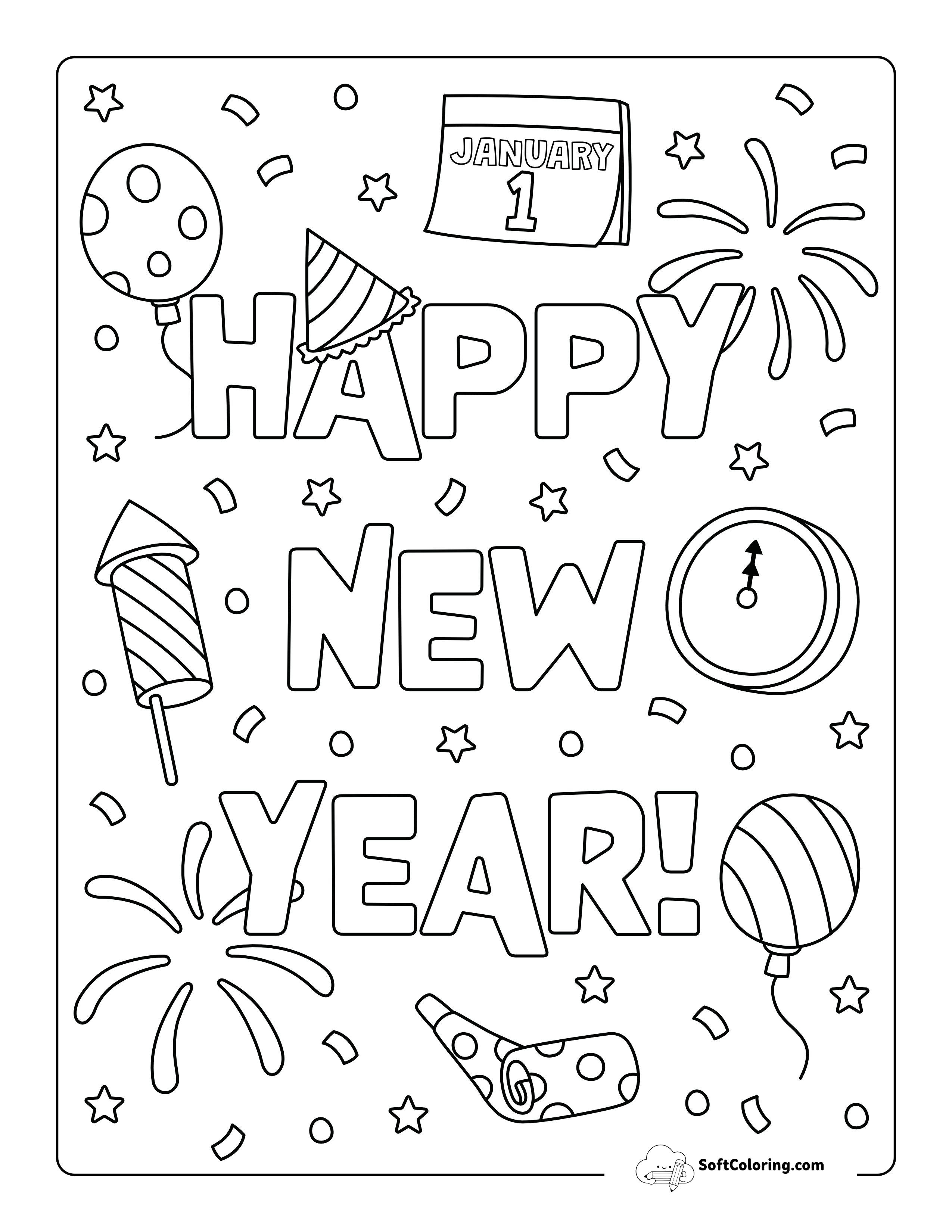 Happy New Year Coloring Sheet For Kids