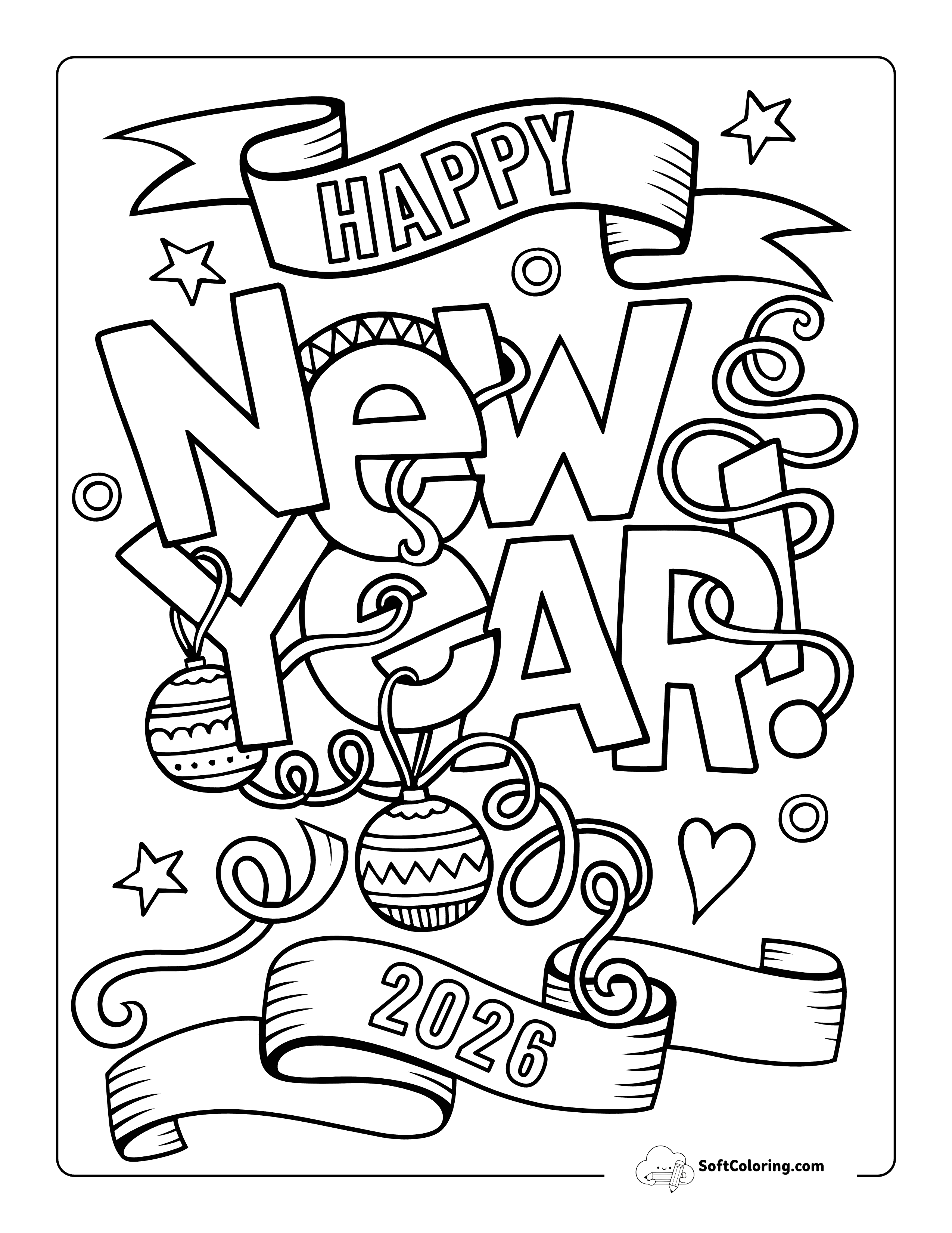 Holiday Happy New Year Coloring Page