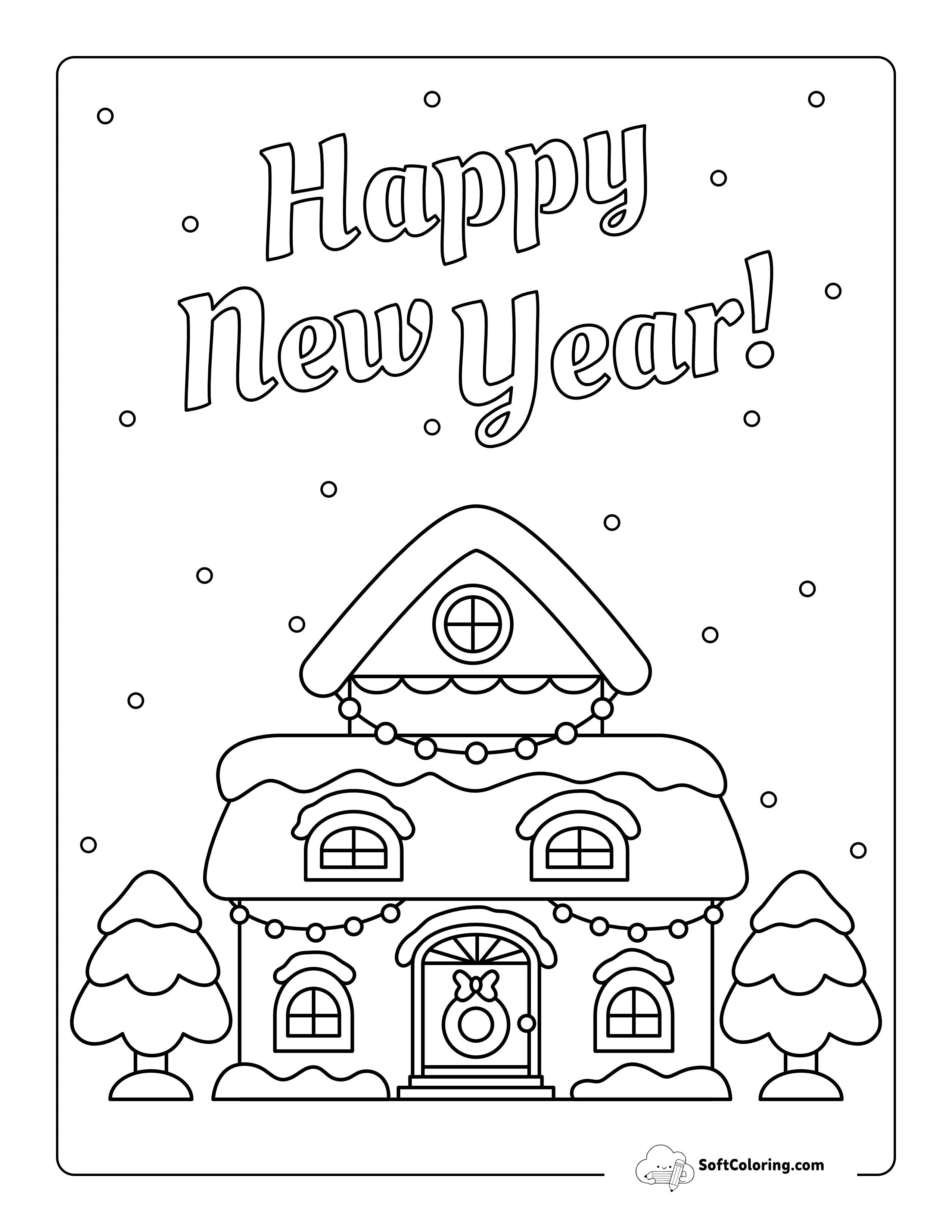 "Happy New Year" Winter Coloring Page