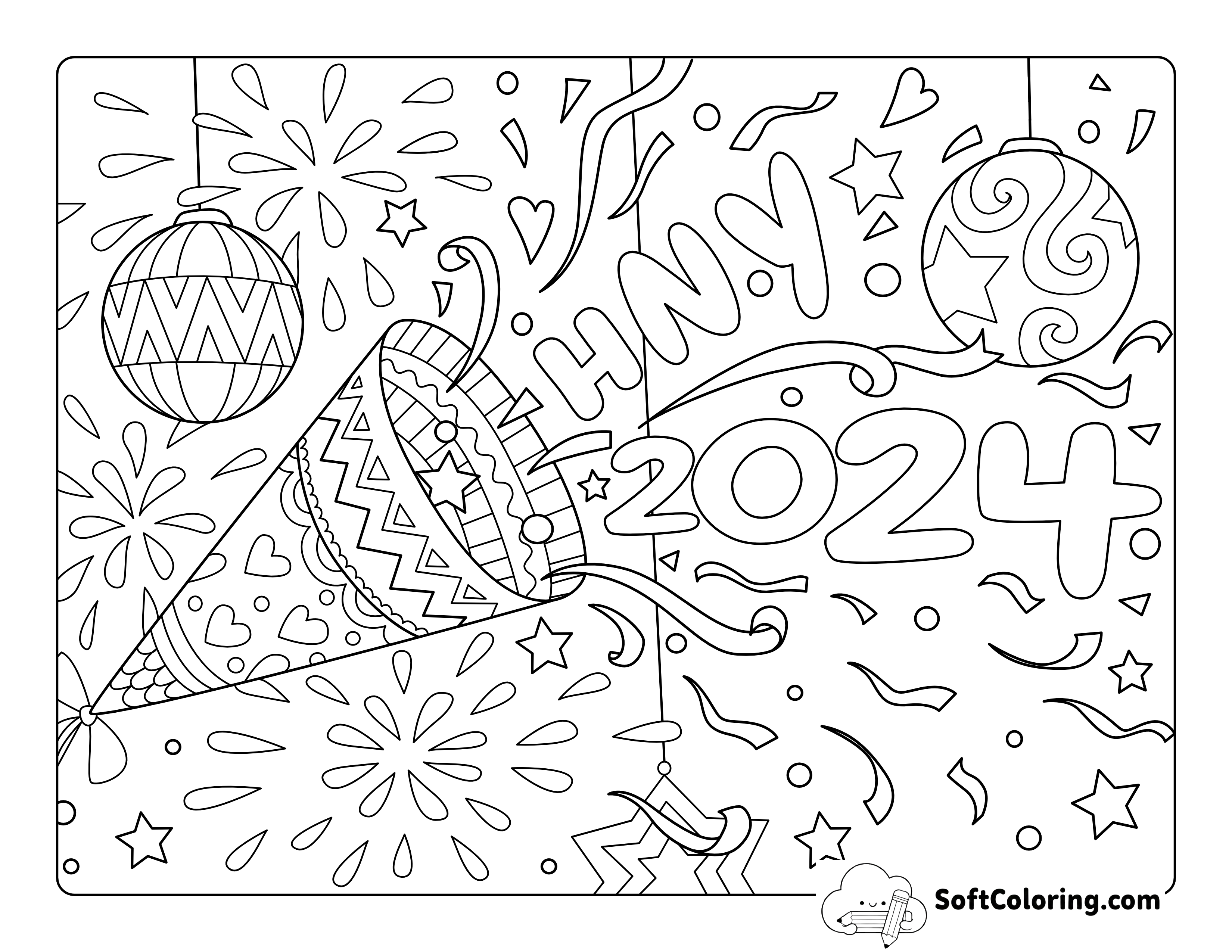 "HNY 2024" Party Picture to Color