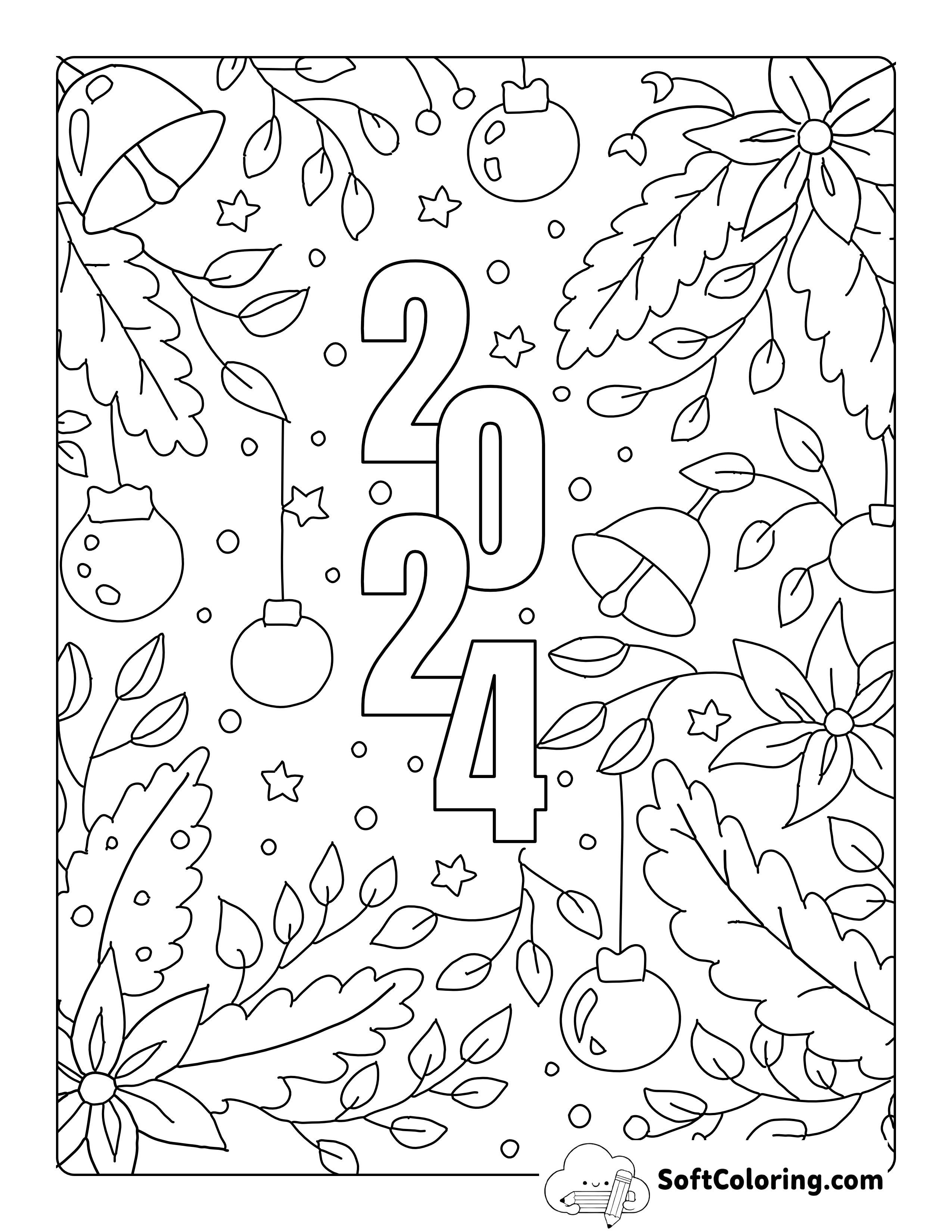 2024 New Year Printable Coloring Sheet