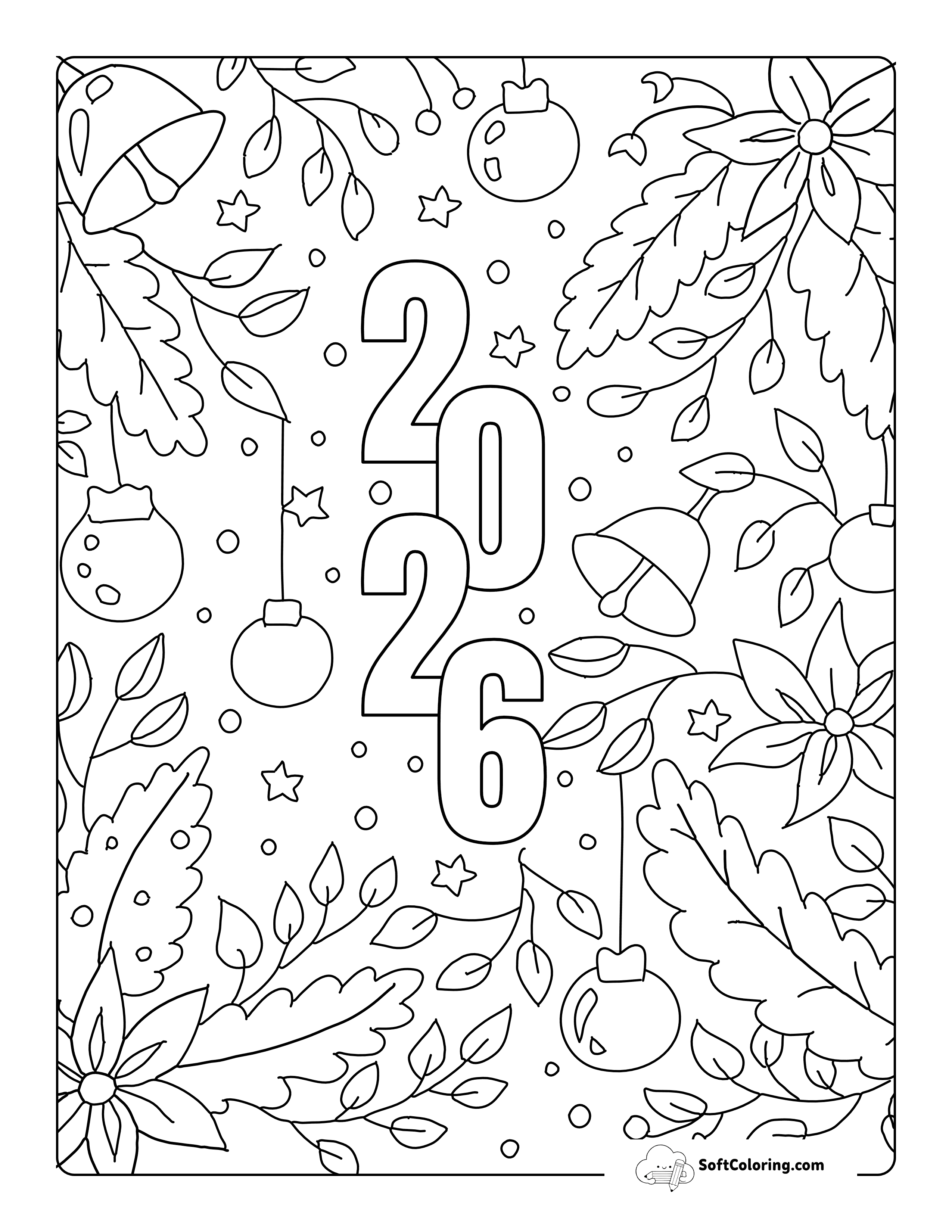 Festive Holidays 2026 New Year Coloring Page