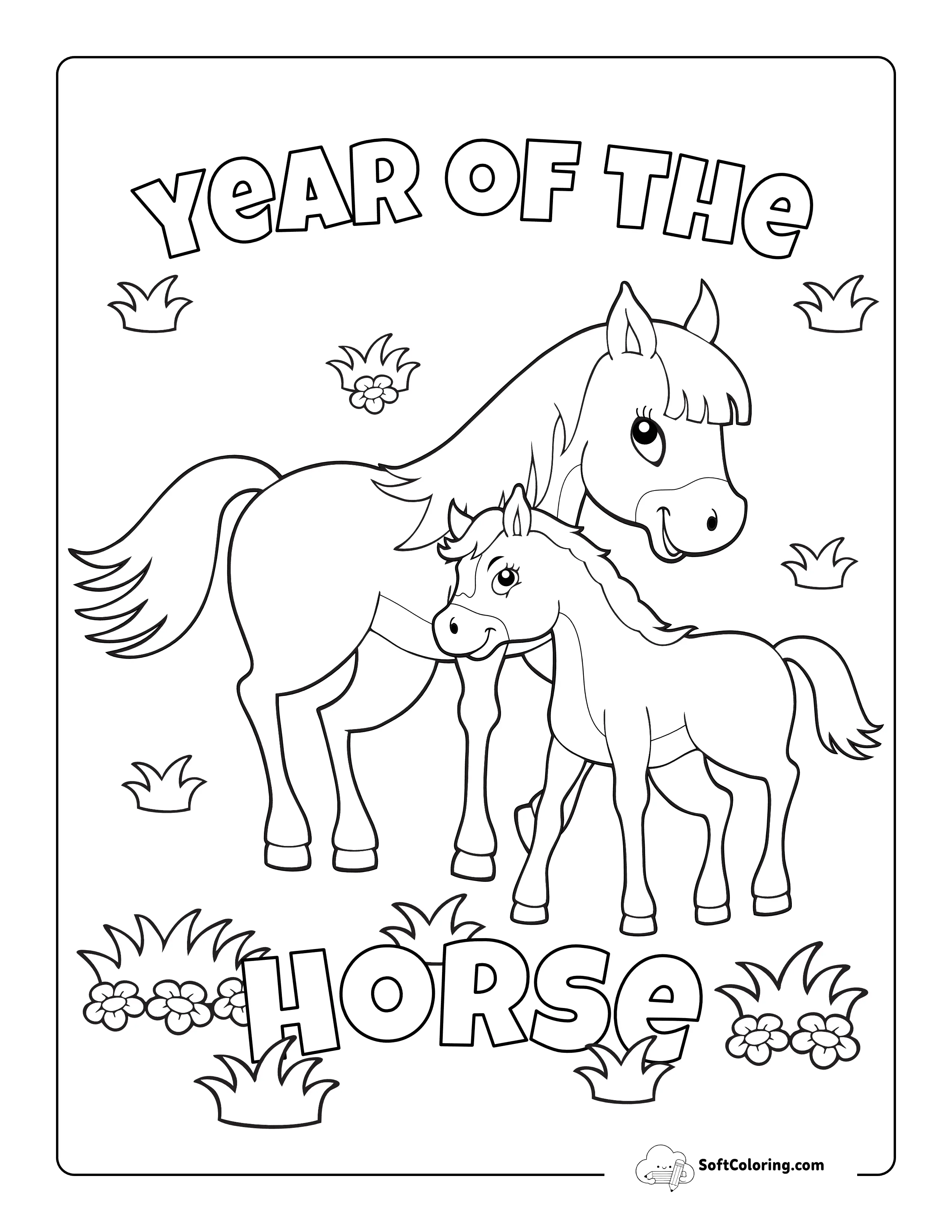 Cute Year Of The Horse Lunar New Year Printable