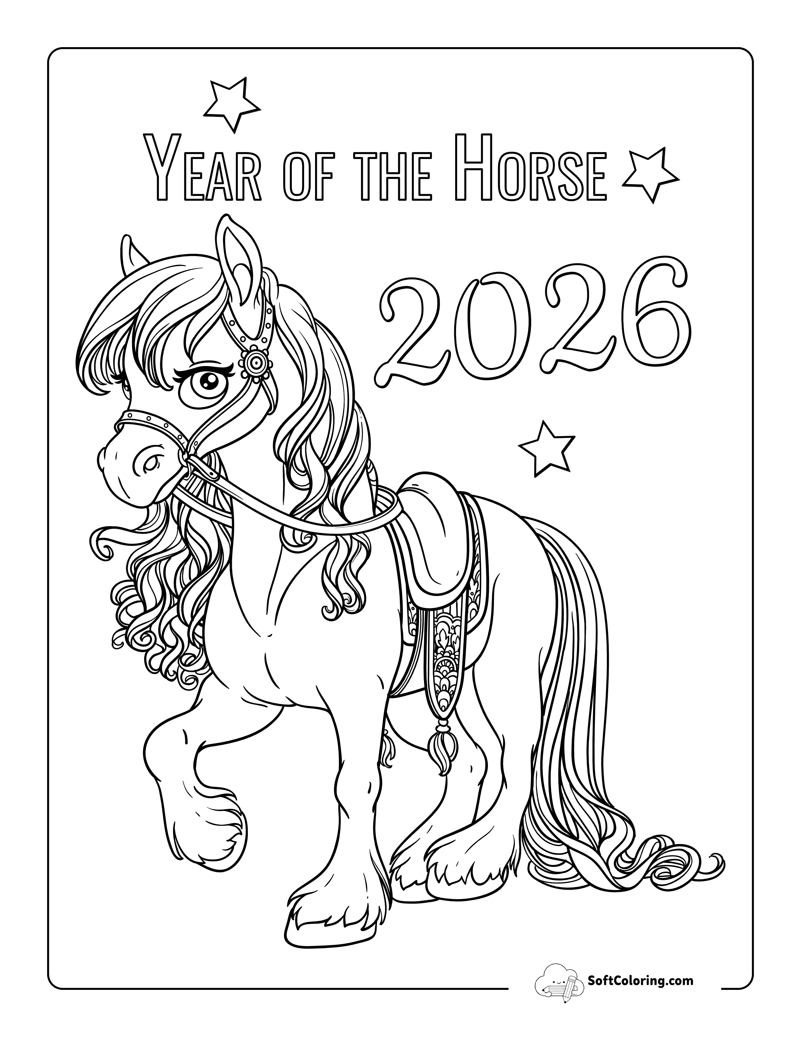 Year Of The Horse 2026 Lunar New Year Coloring Sheet