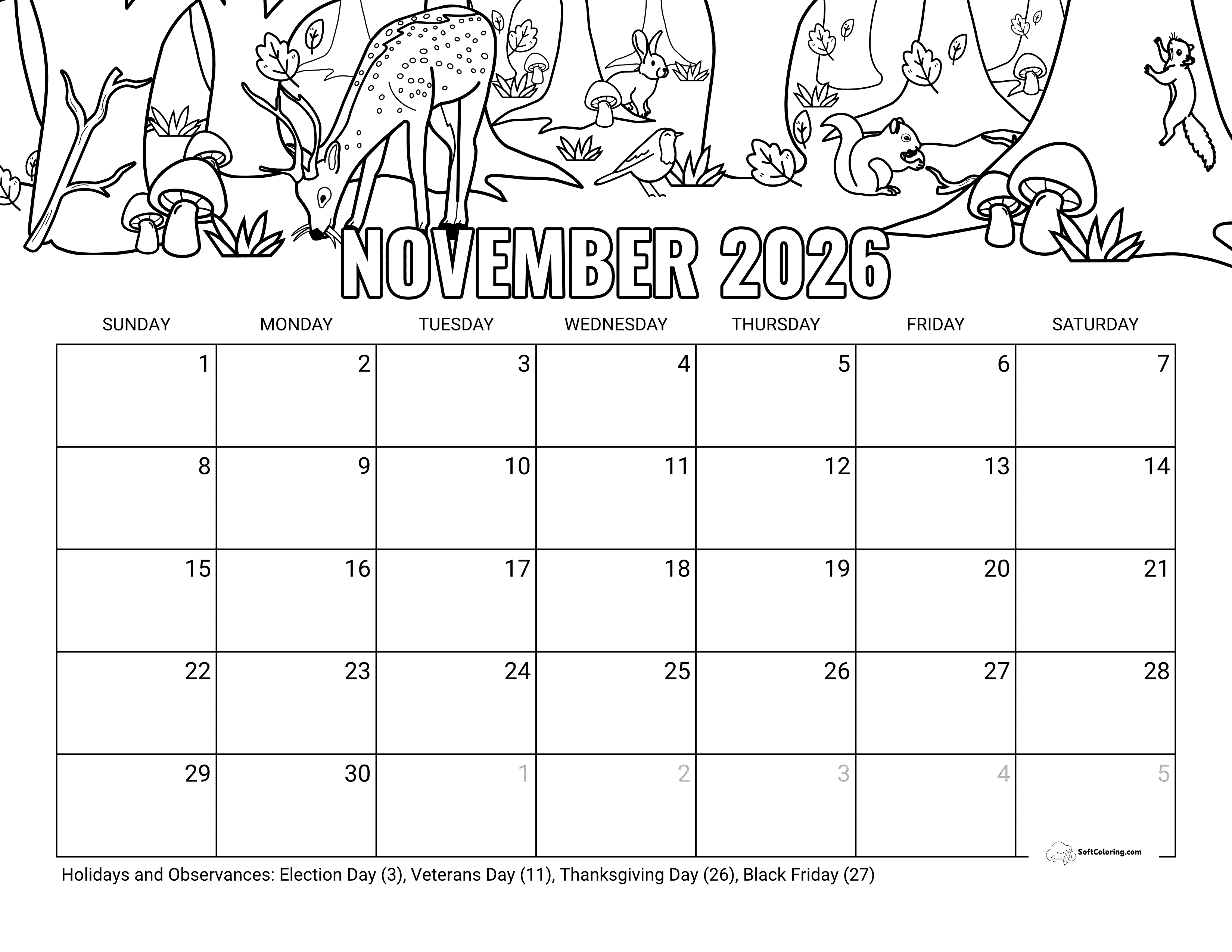 Coloring November 2026 Calendar