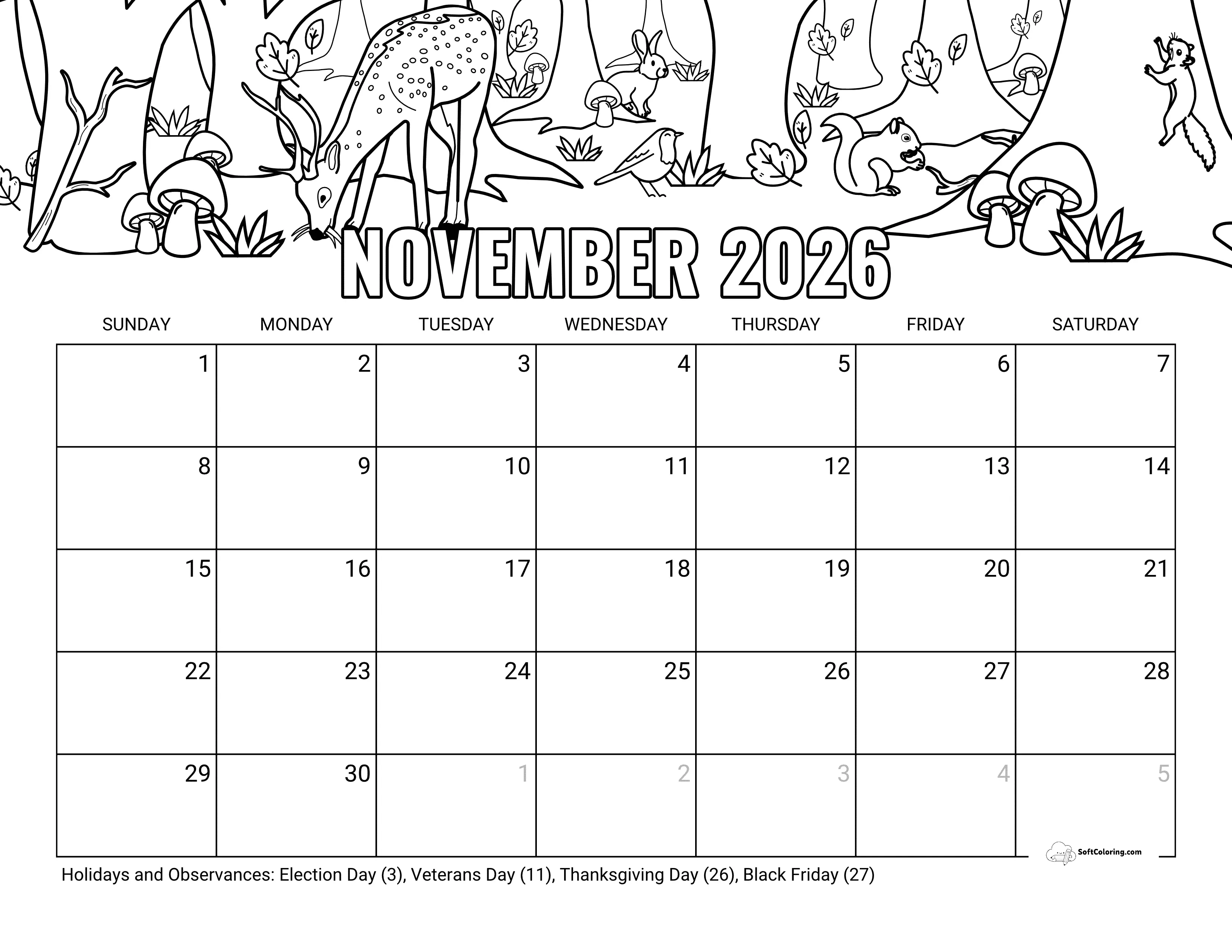 Coloring November 2026 Calendar
