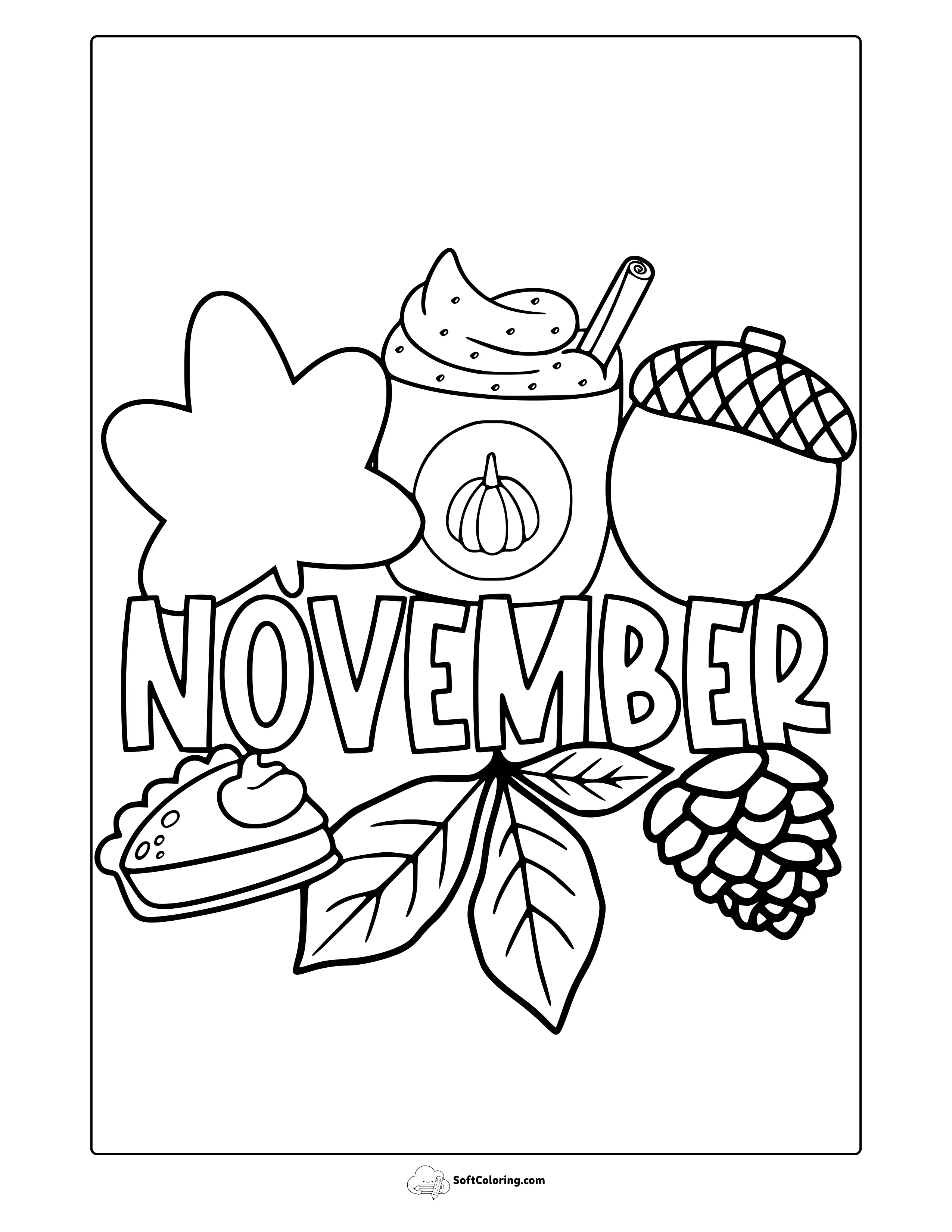 November Pumpkin Spice Latte Coloring Page