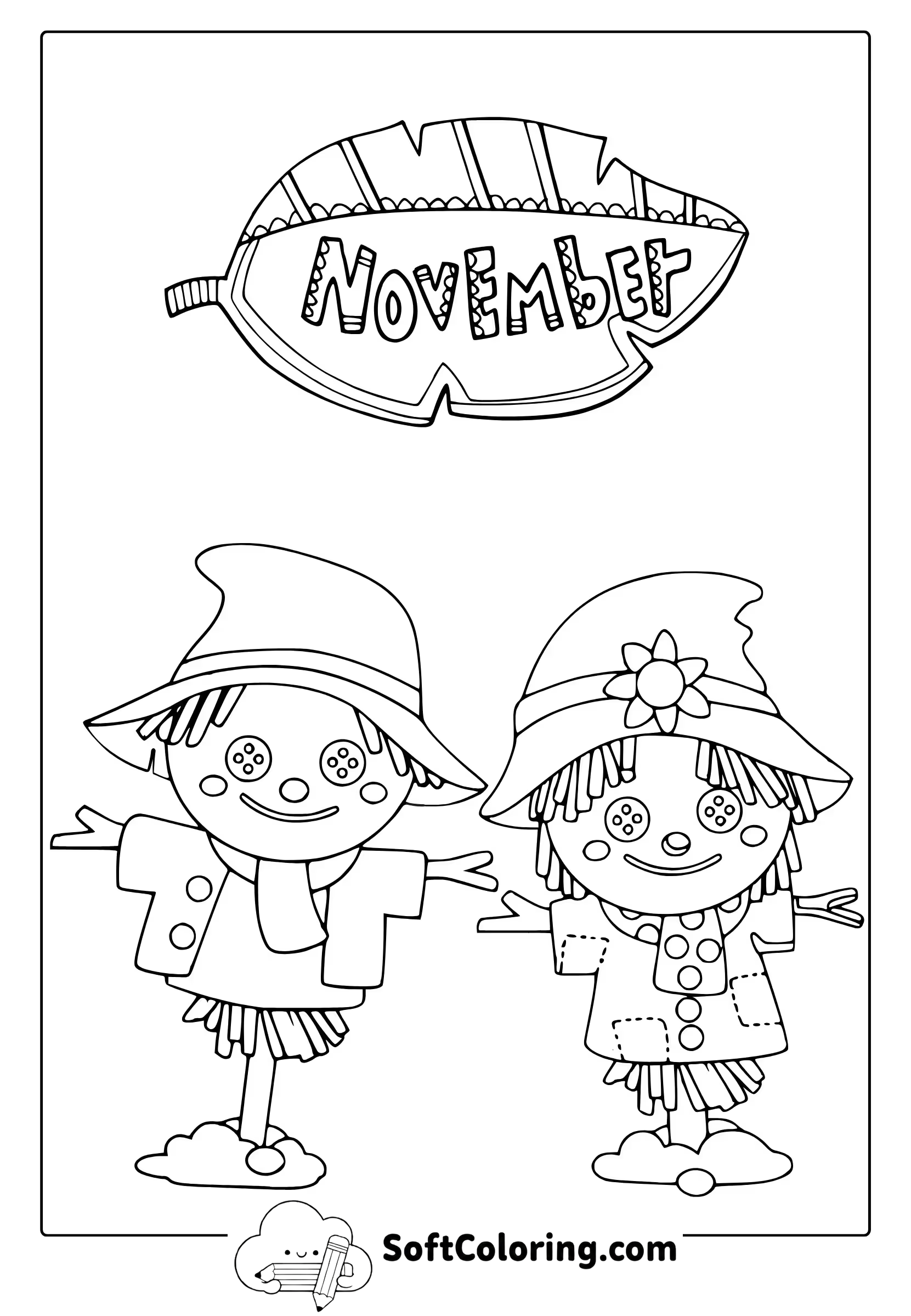 november scarecrows coloring page