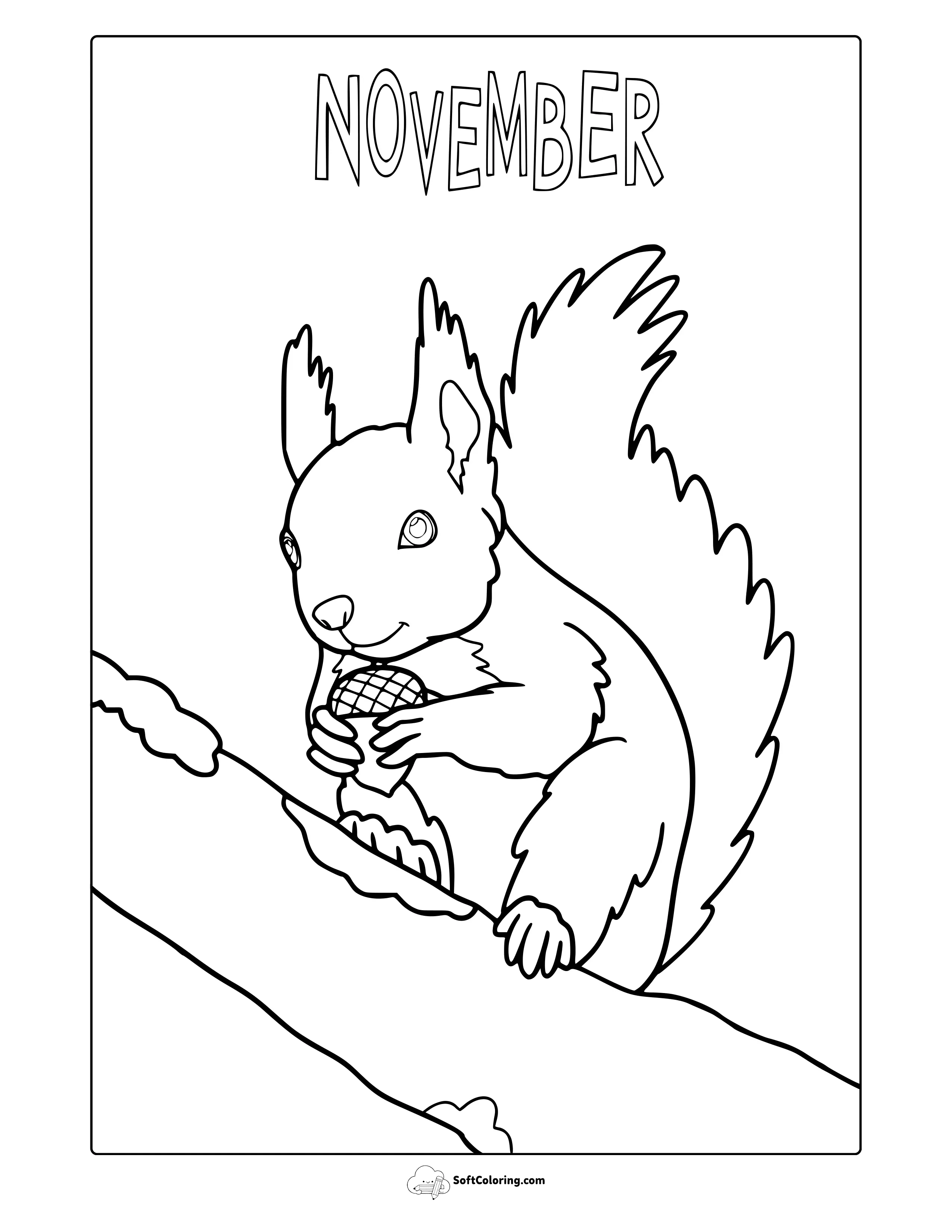 November Squirrel Coloring Page