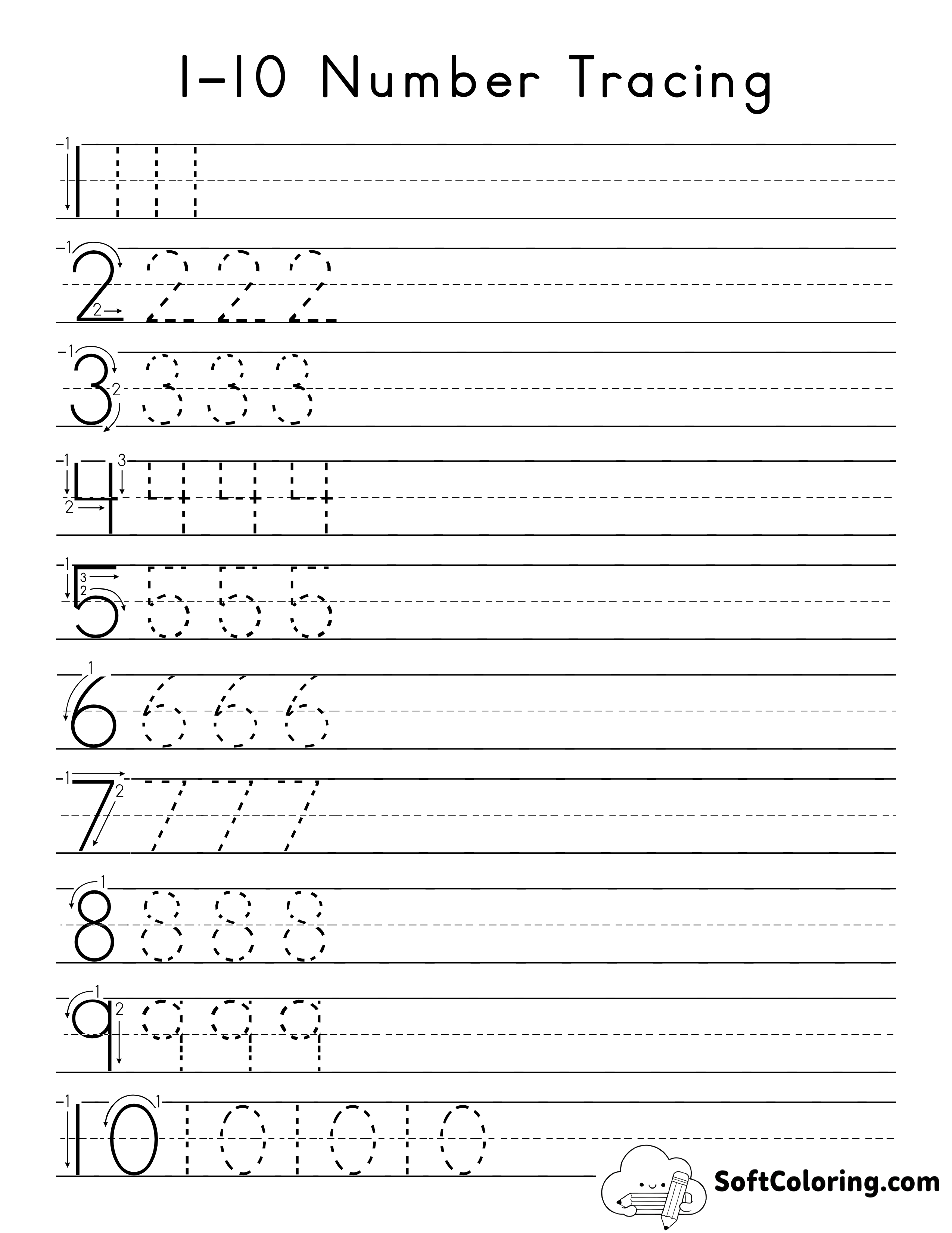 Number Tracing Printable 1-10
