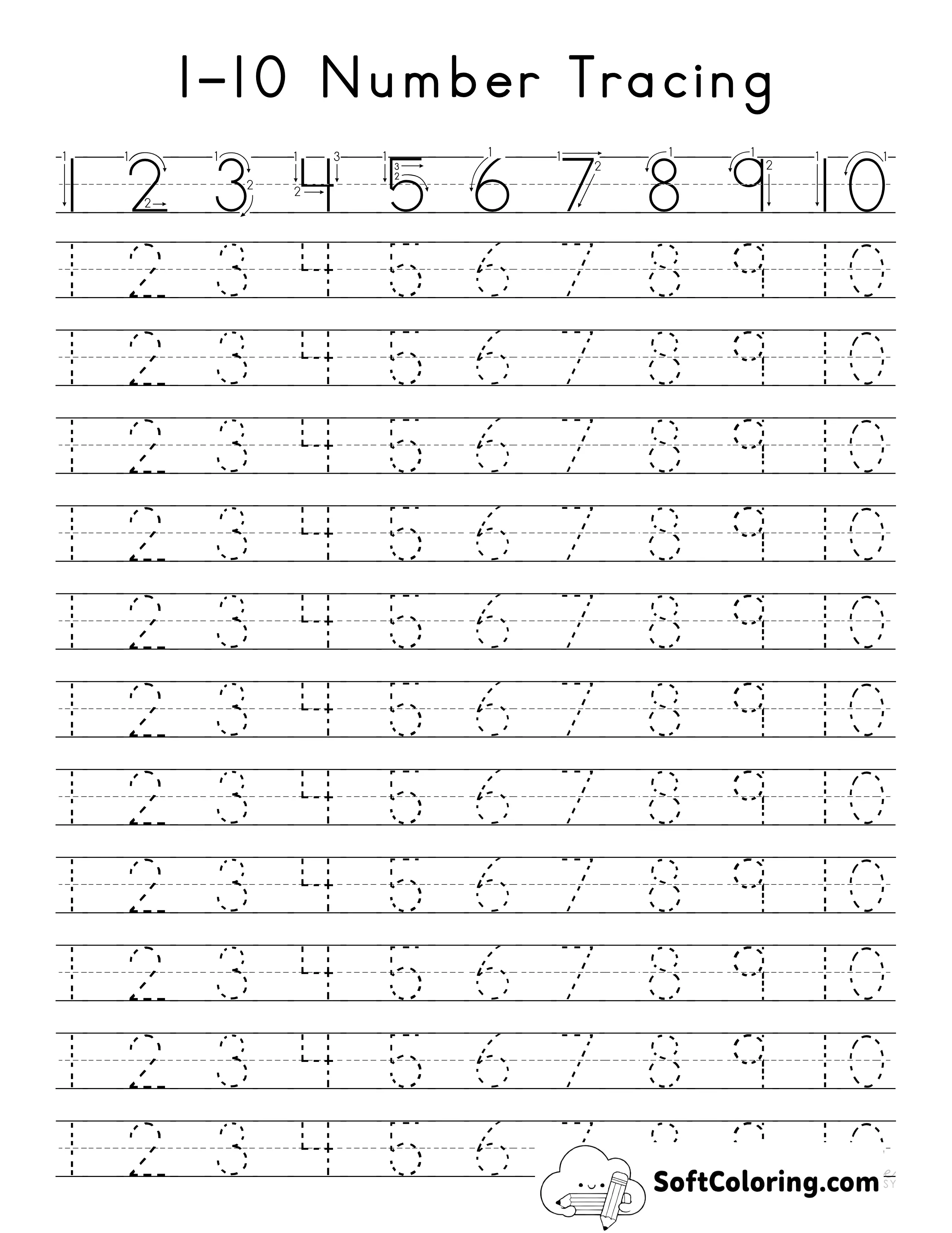 Number Tracing Worksheet 1-10