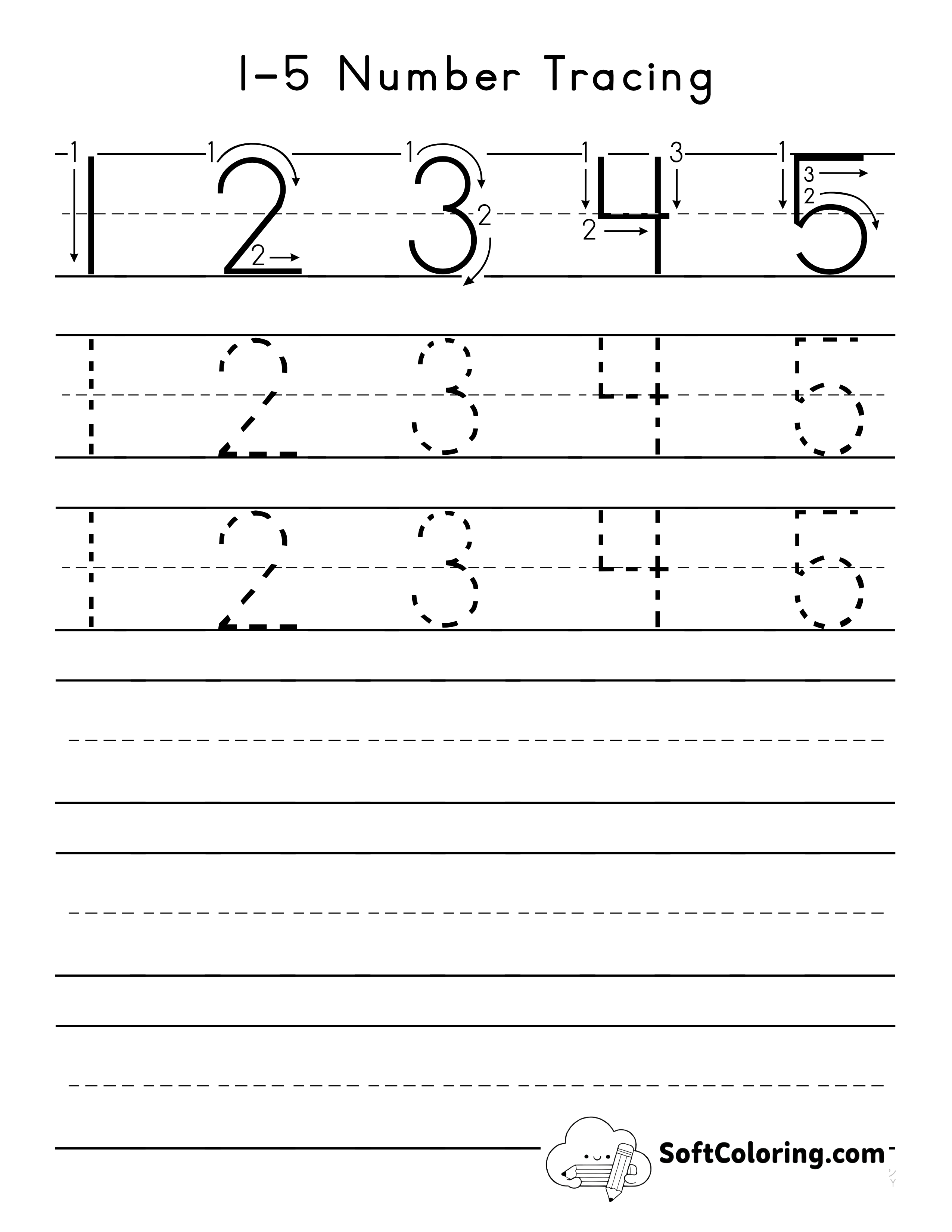 Number Tracing Worksheet 1-5