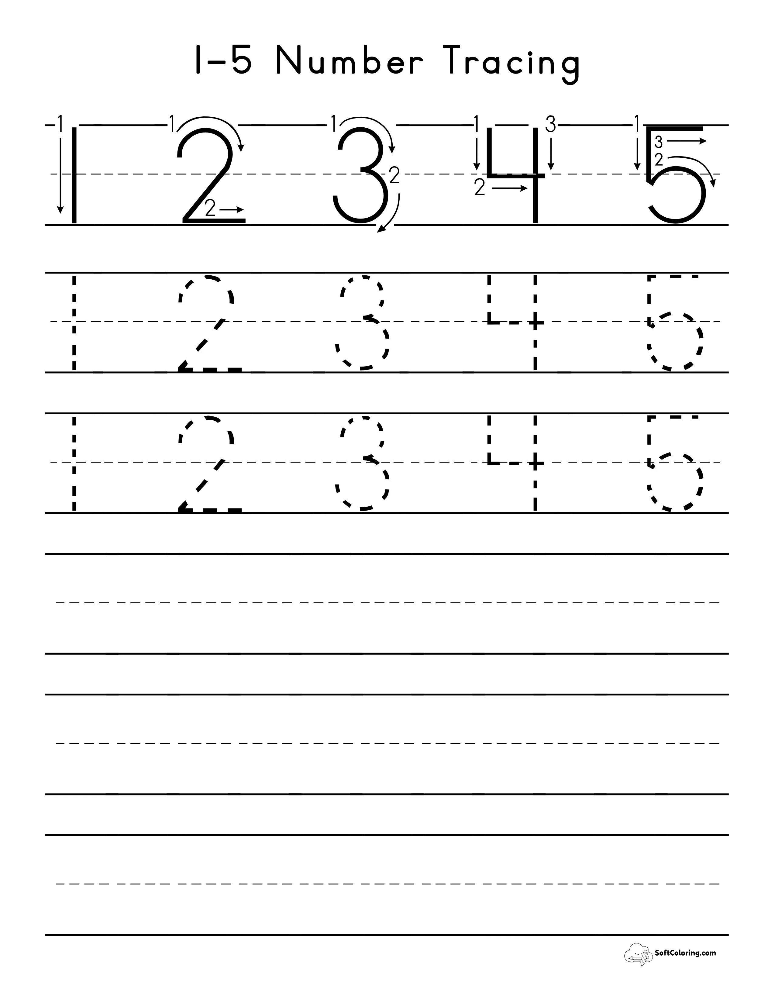 Number Tracing Worksheet 1-5