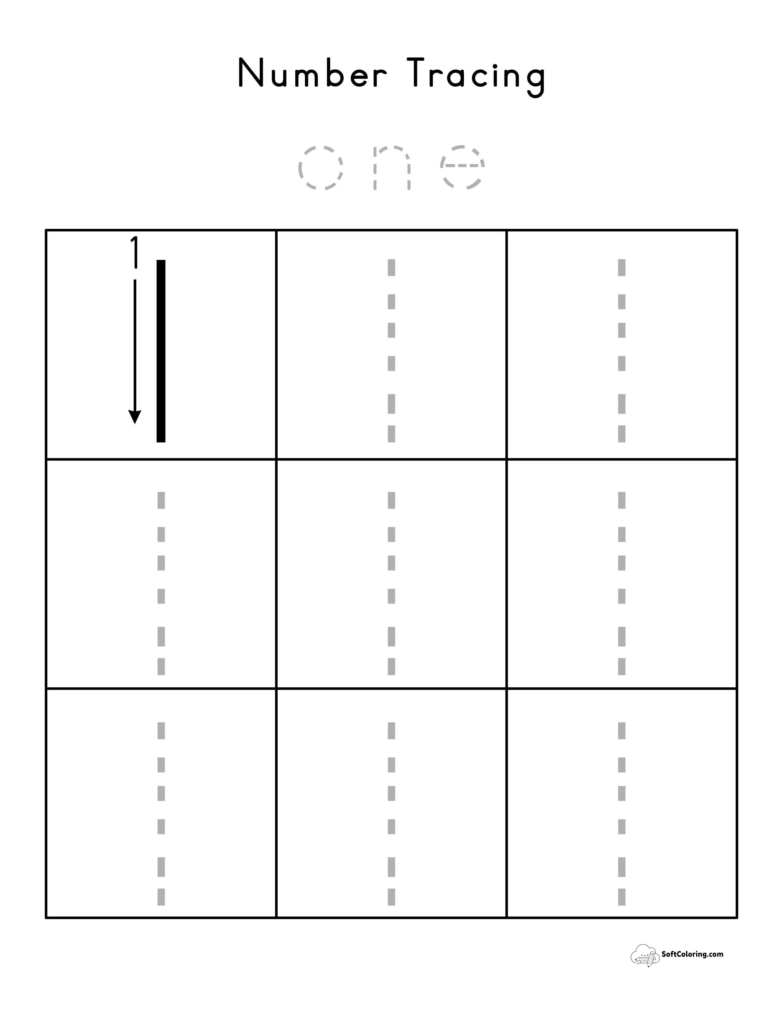 Number 1 Tracing Worksheet