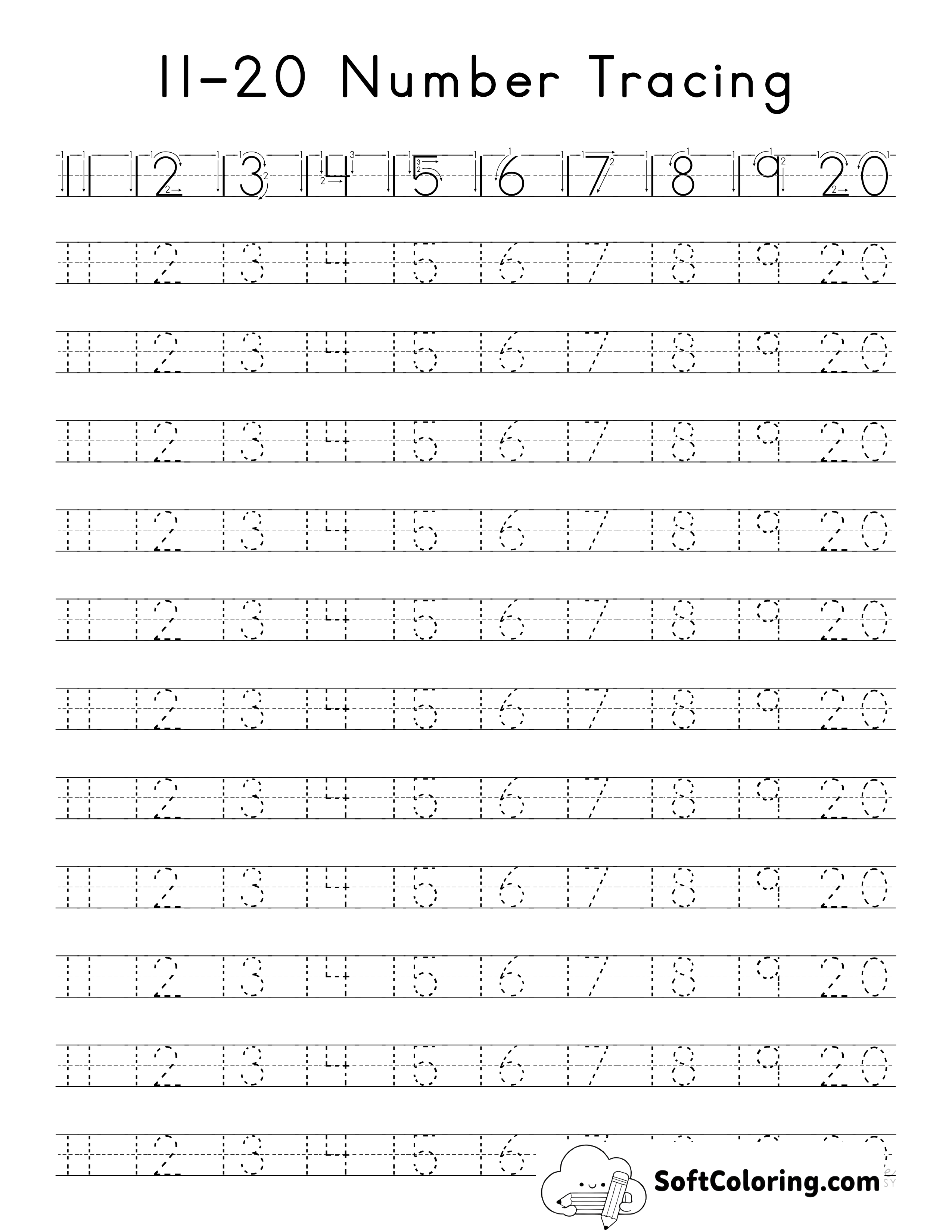 Number Tracing Worksheet 11-20