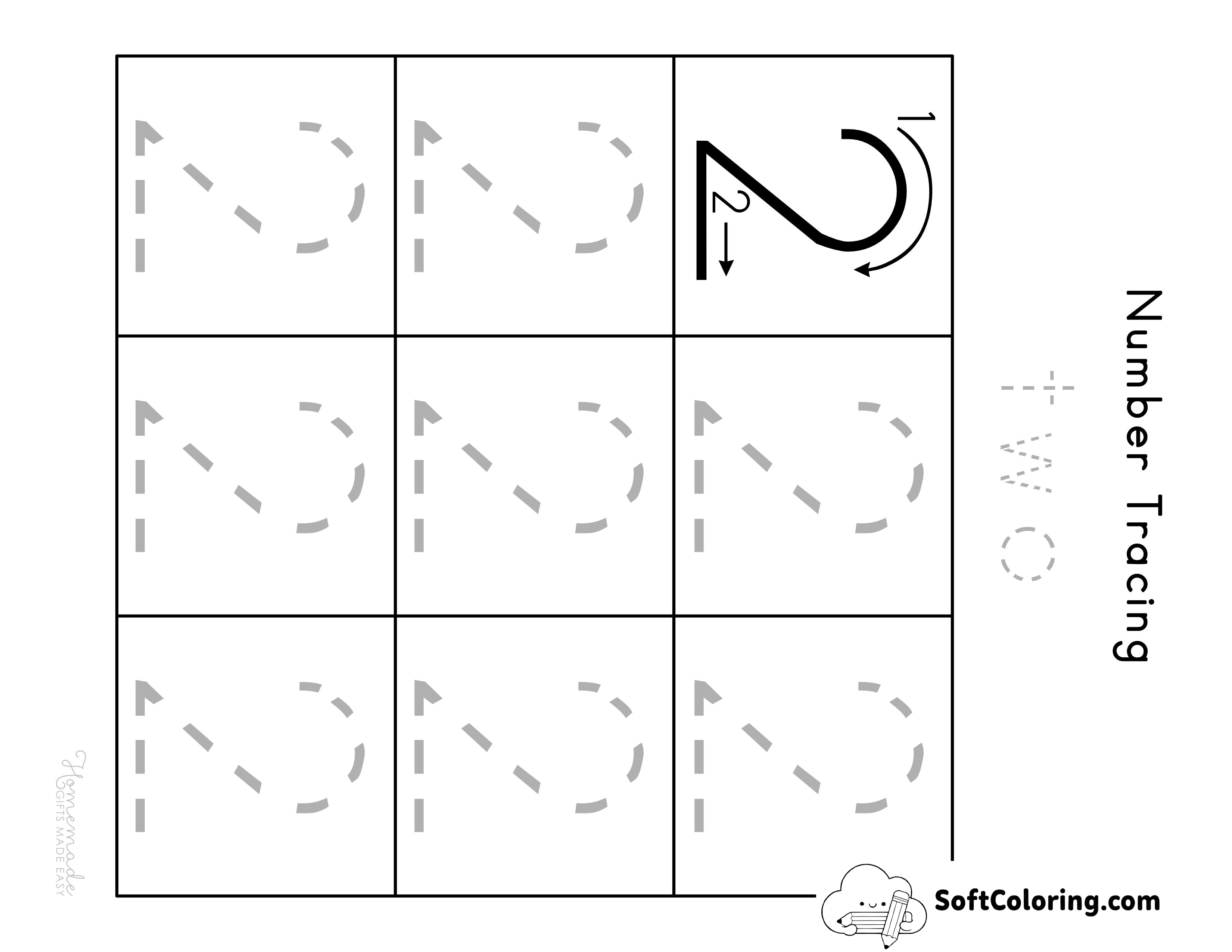 Number 2 Tracing Worksheet