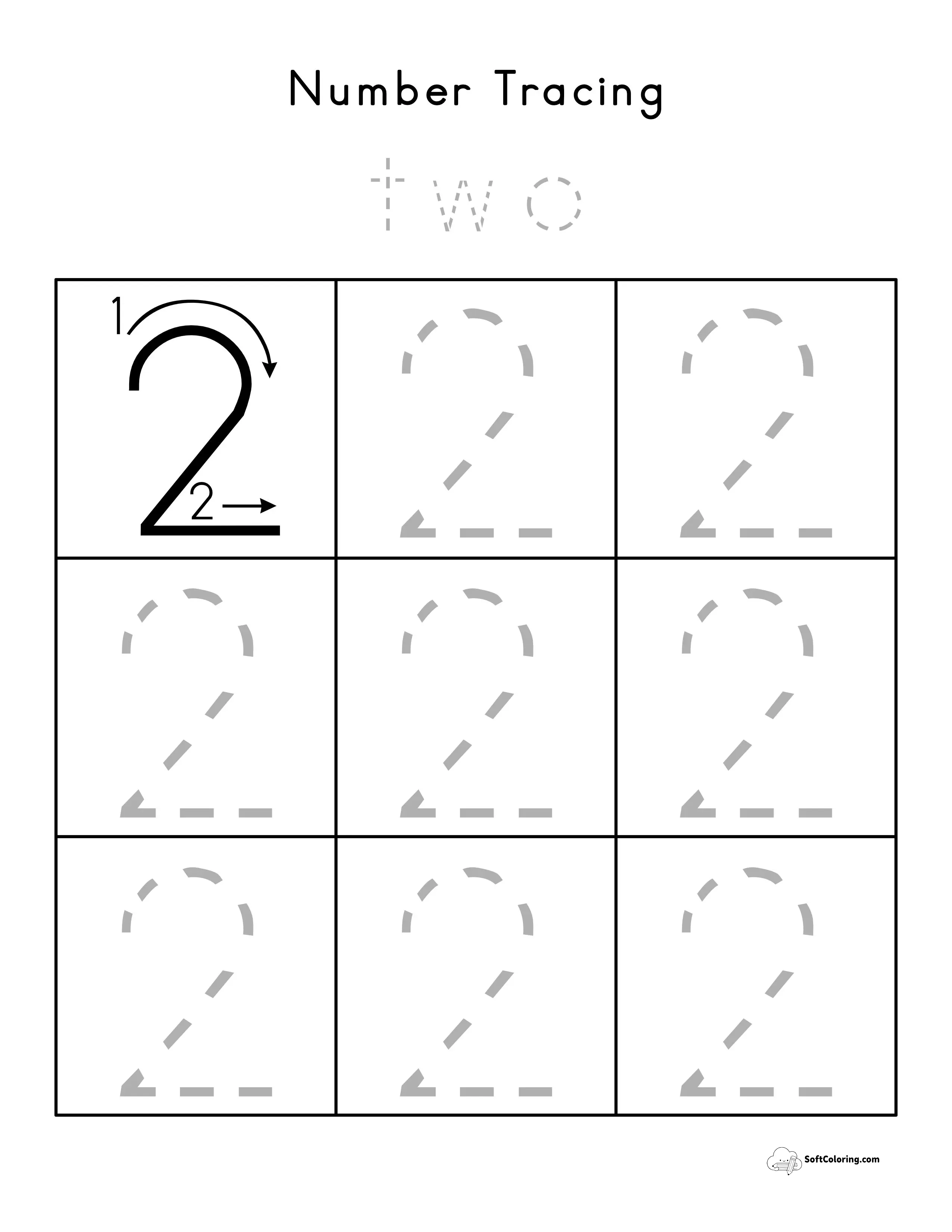 Number 2 Tracing Worksheet