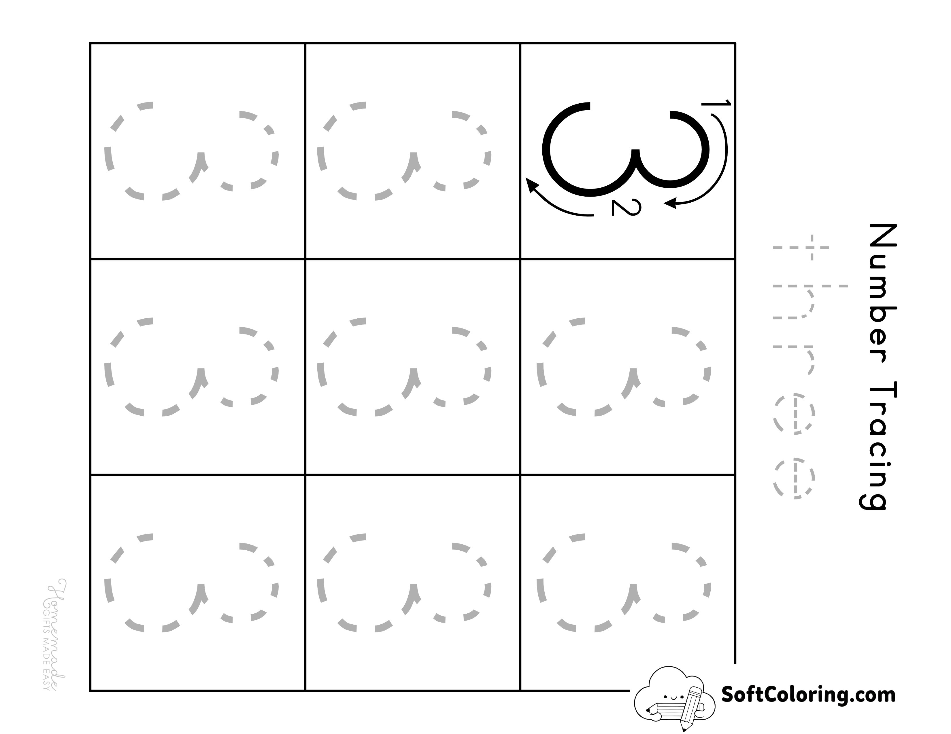 Number 3 Tracing Worksheet