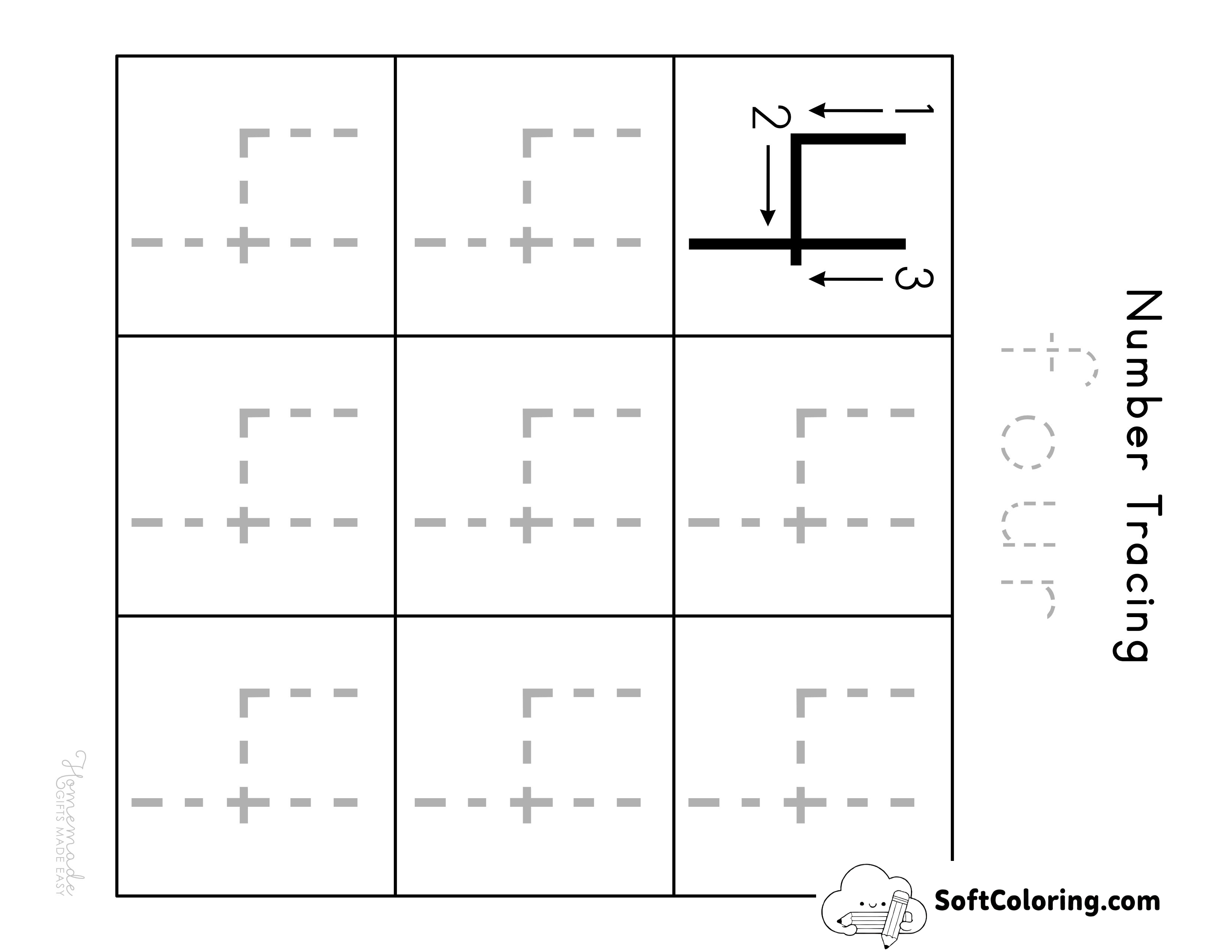Number 4 Tracing Worksheet