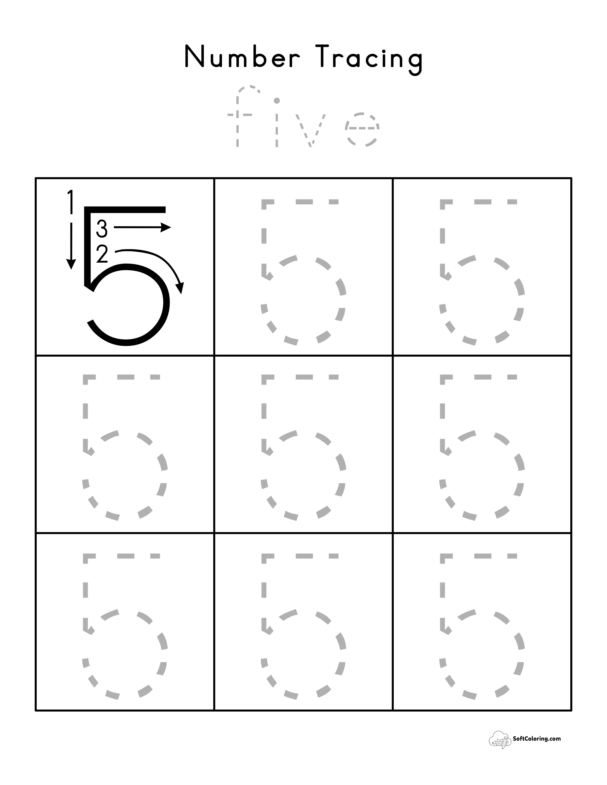 Number 5 Tracing Worksheet