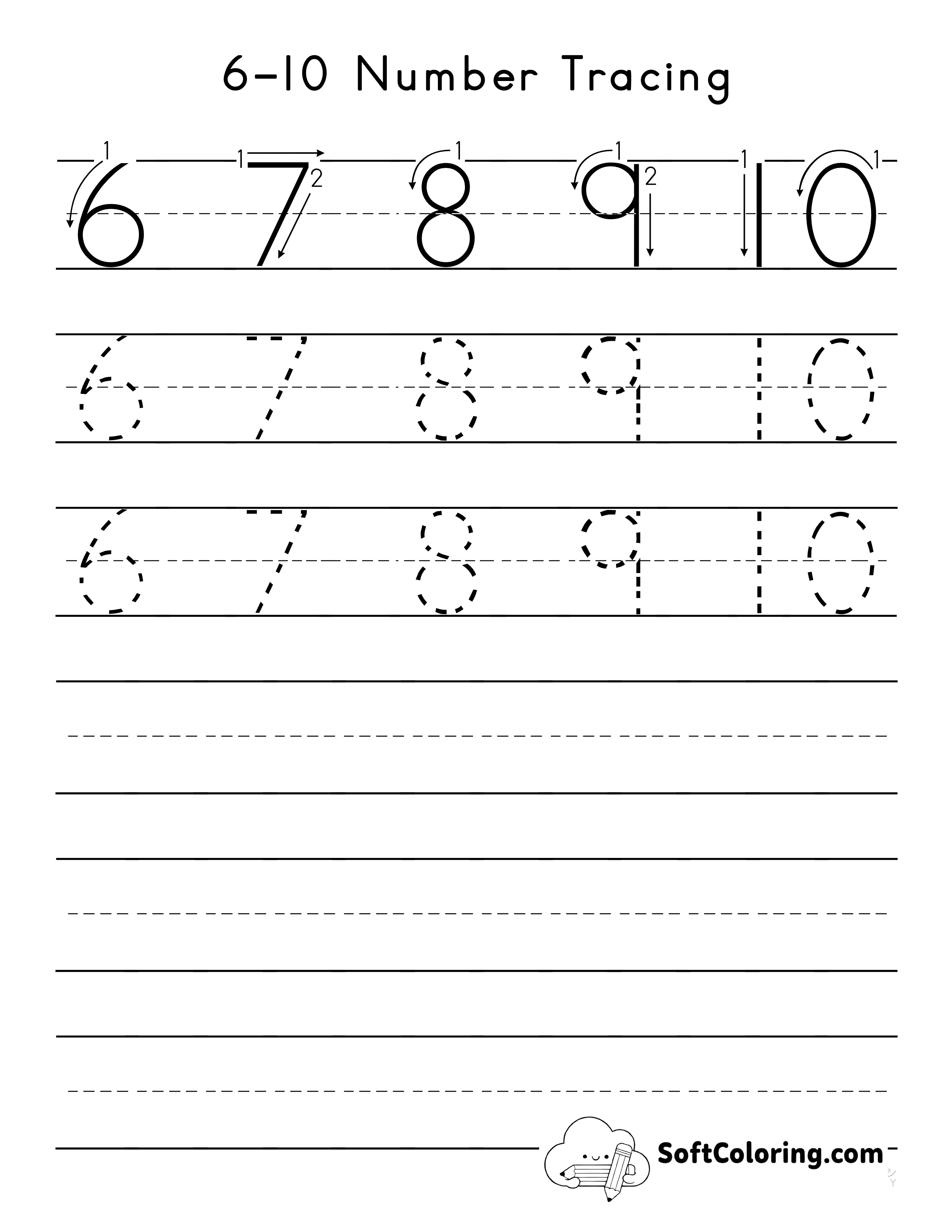 Number Tracing Worksheet 6-10