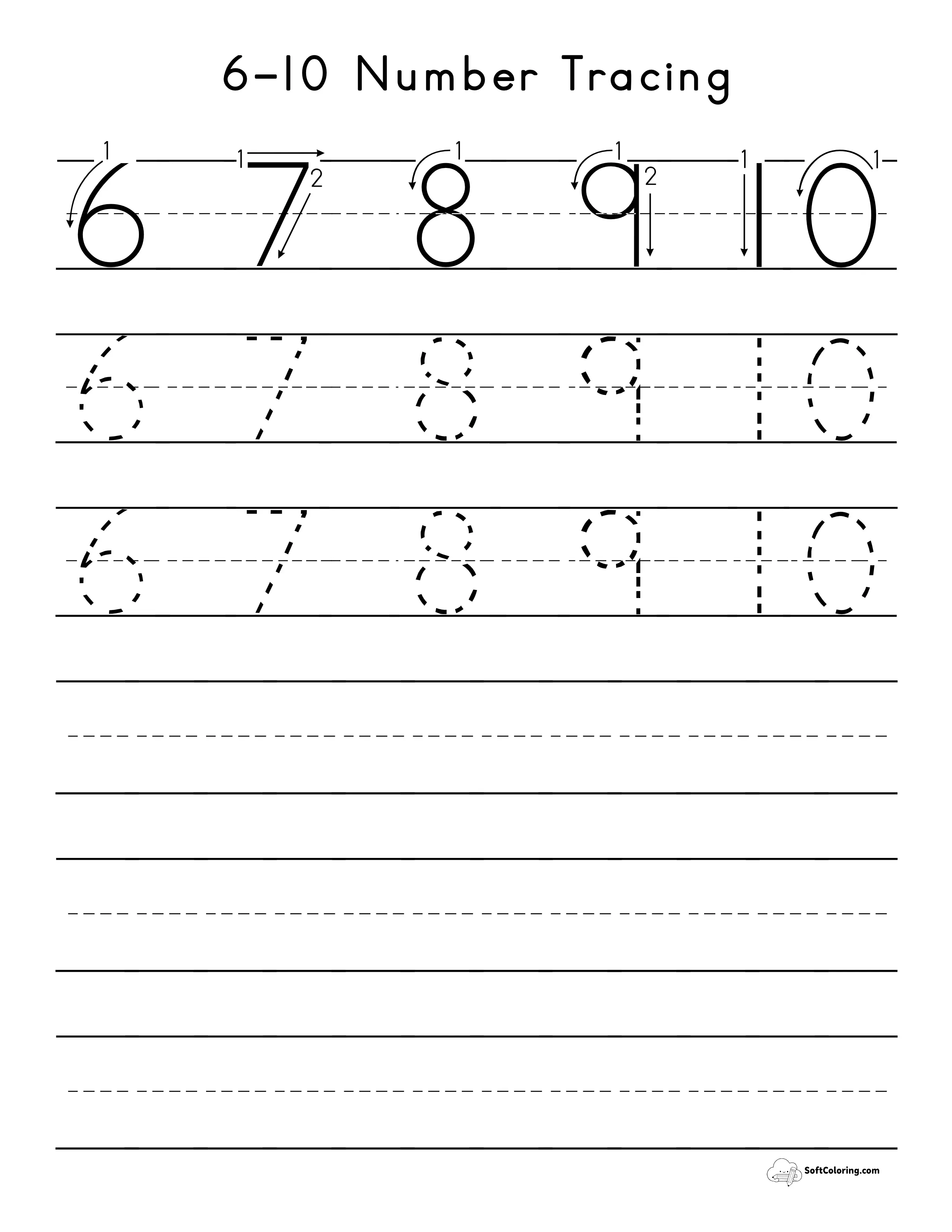 Number Tracing Worksheet 6-10