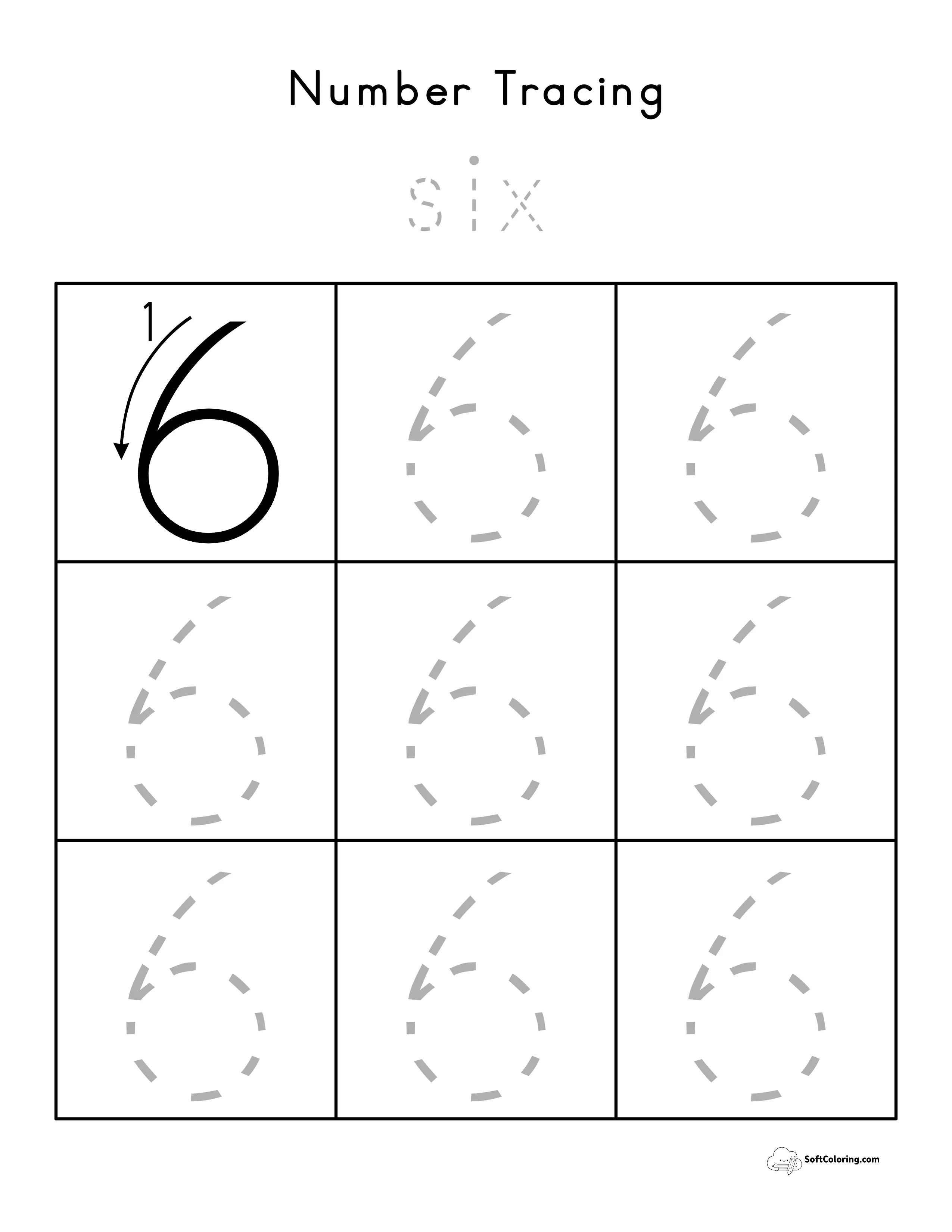 Number 6 Tracing Worksheet
