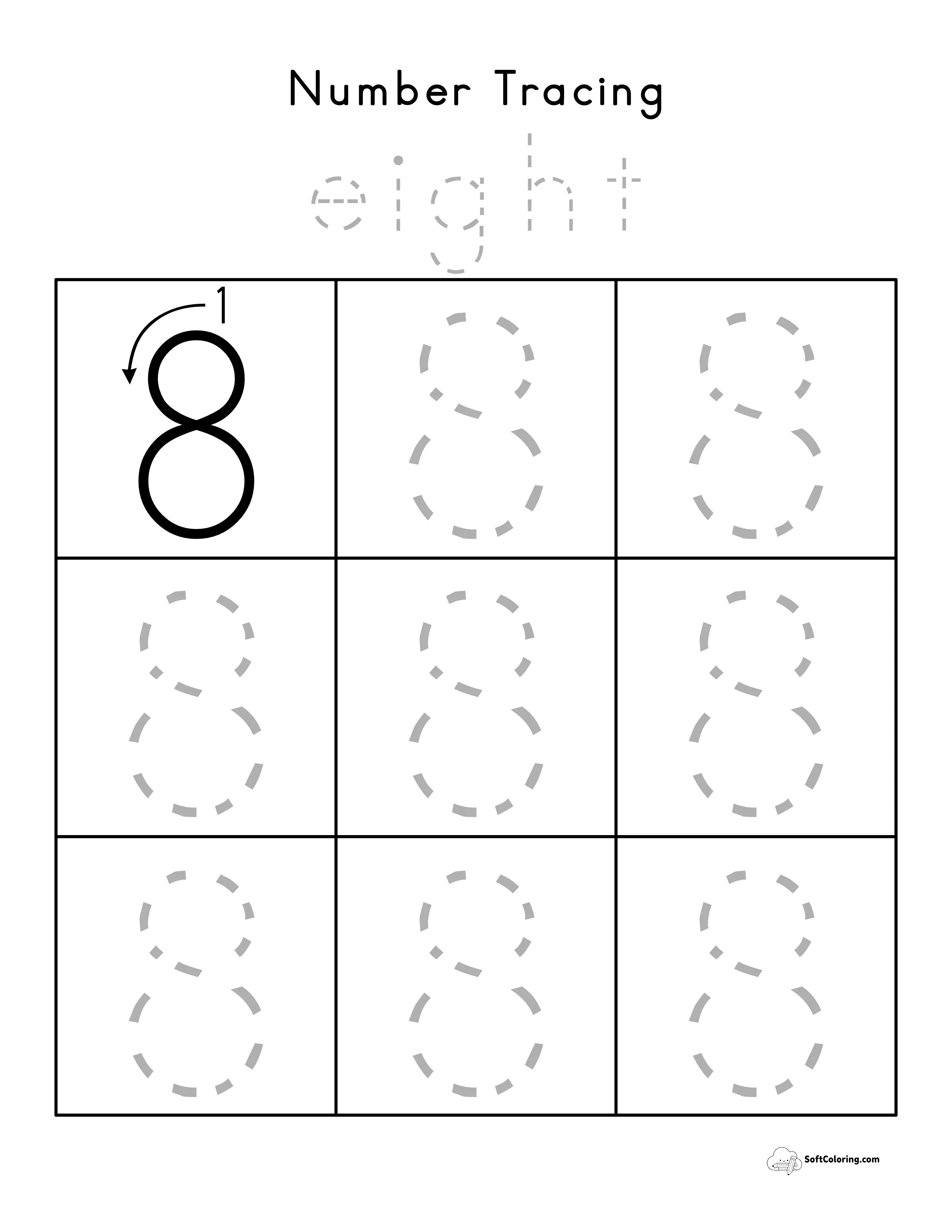 Number 8 Tracing Worksheet