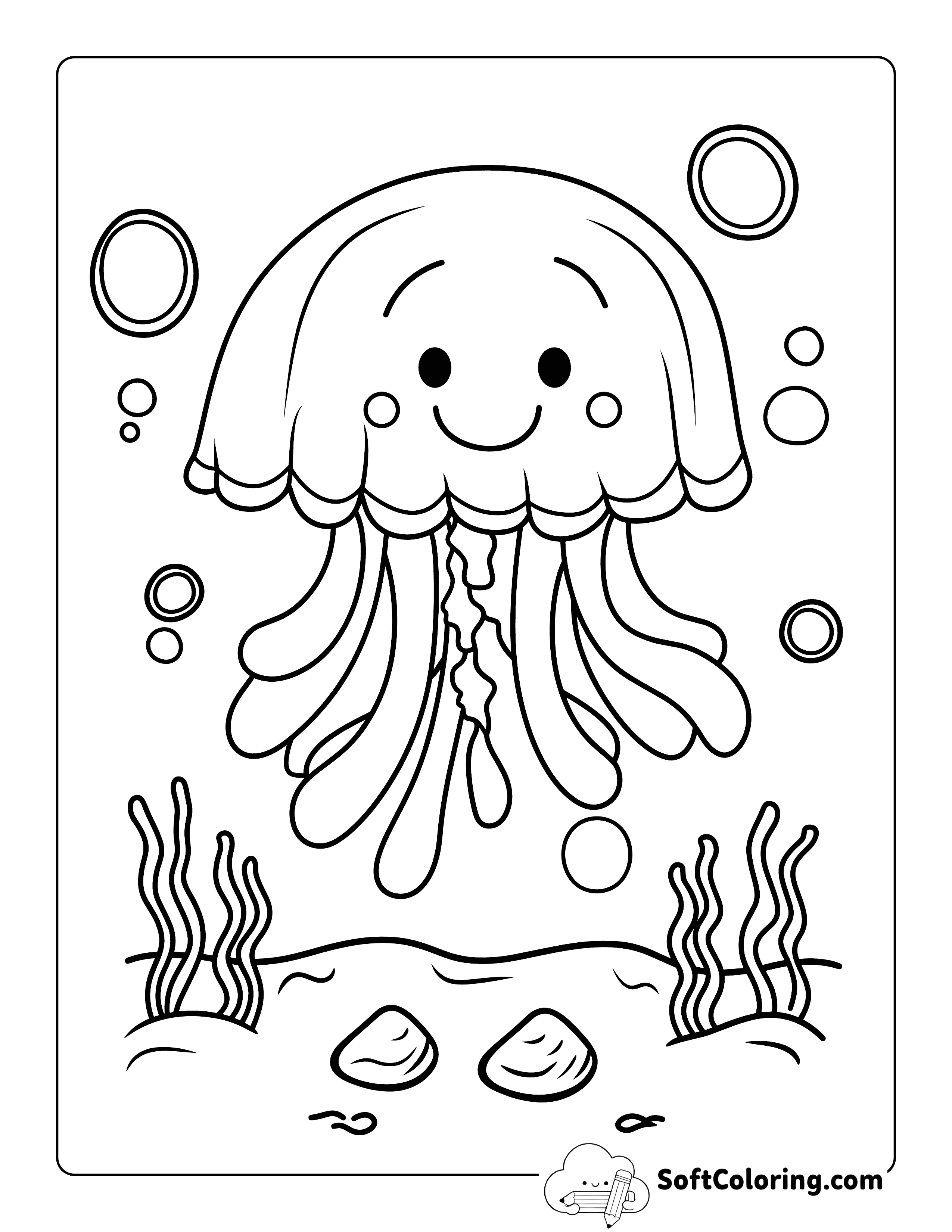 Easy Jellfish Sea Creature Coloring Page