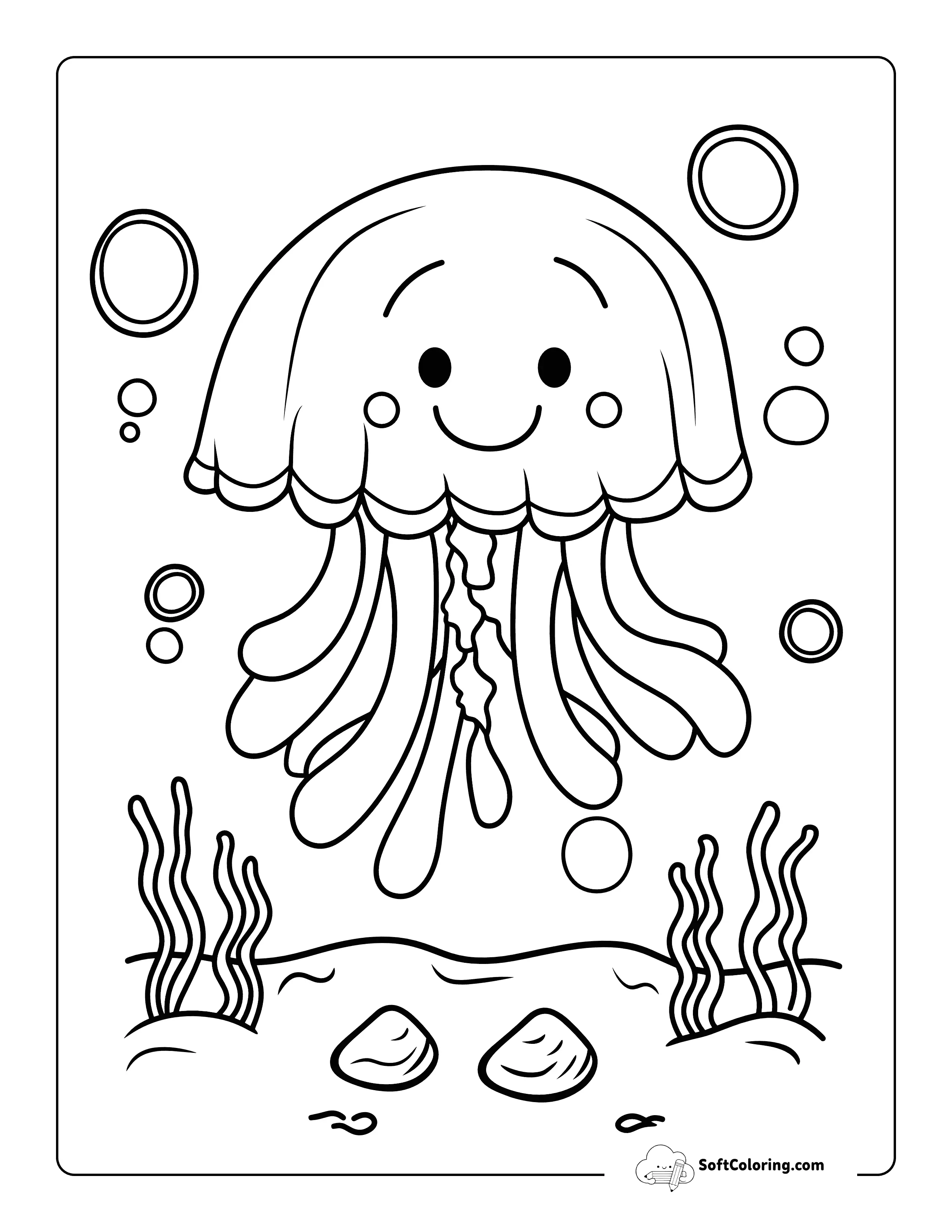 Easy Jellfish Sea Creature Coloring Page