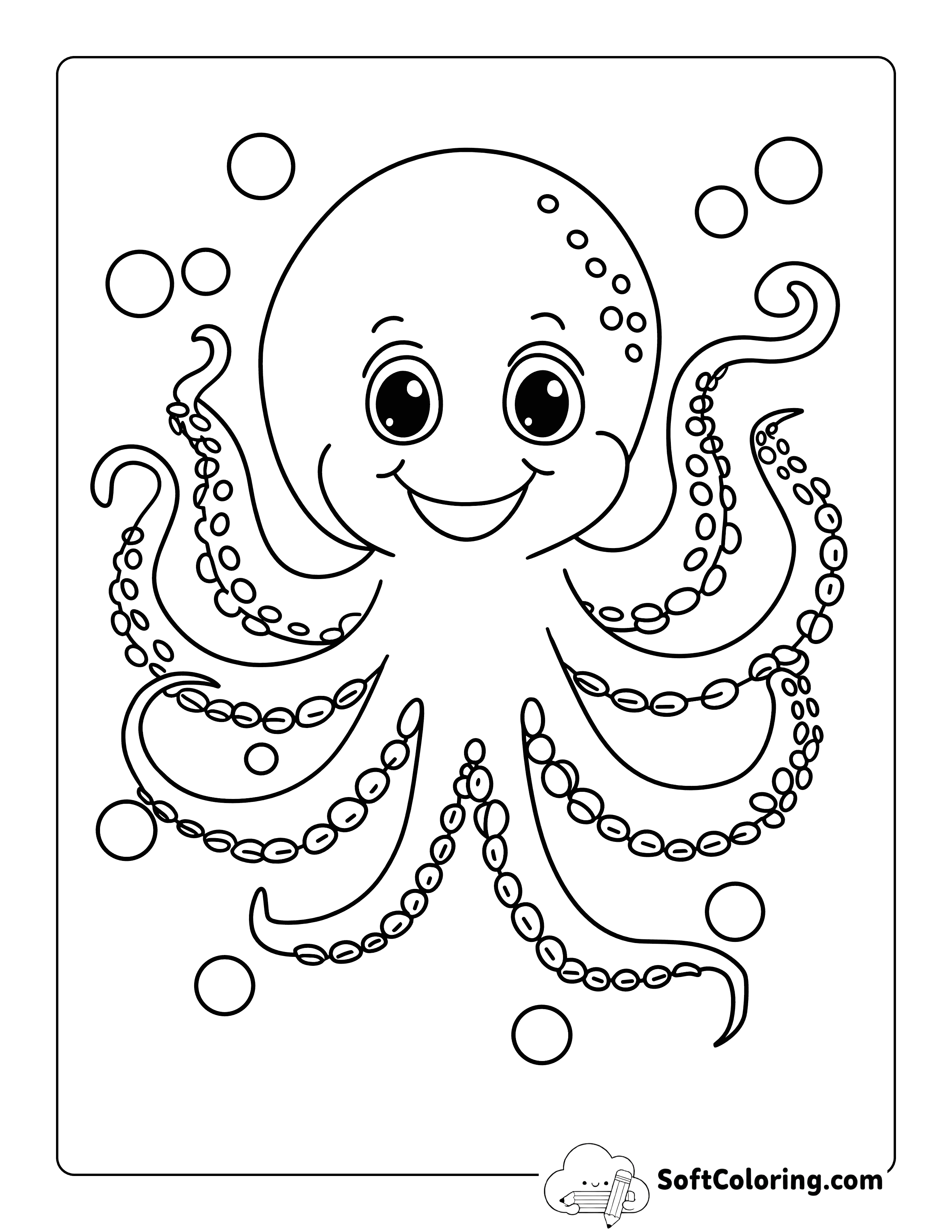 Easy Octopus Aquatic Coloring Page for Kids