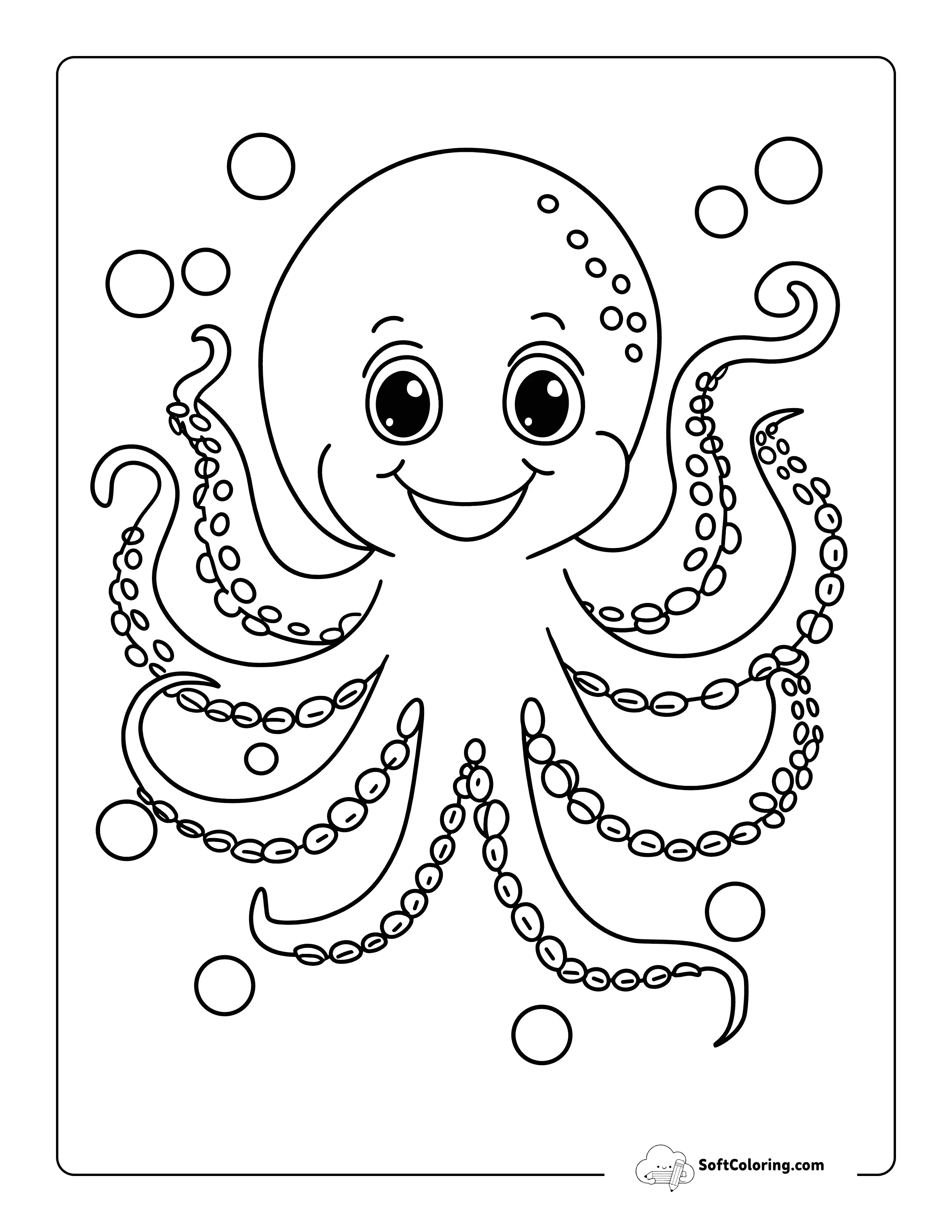 Easy Octopus Aquatic Coloring Page For Kids