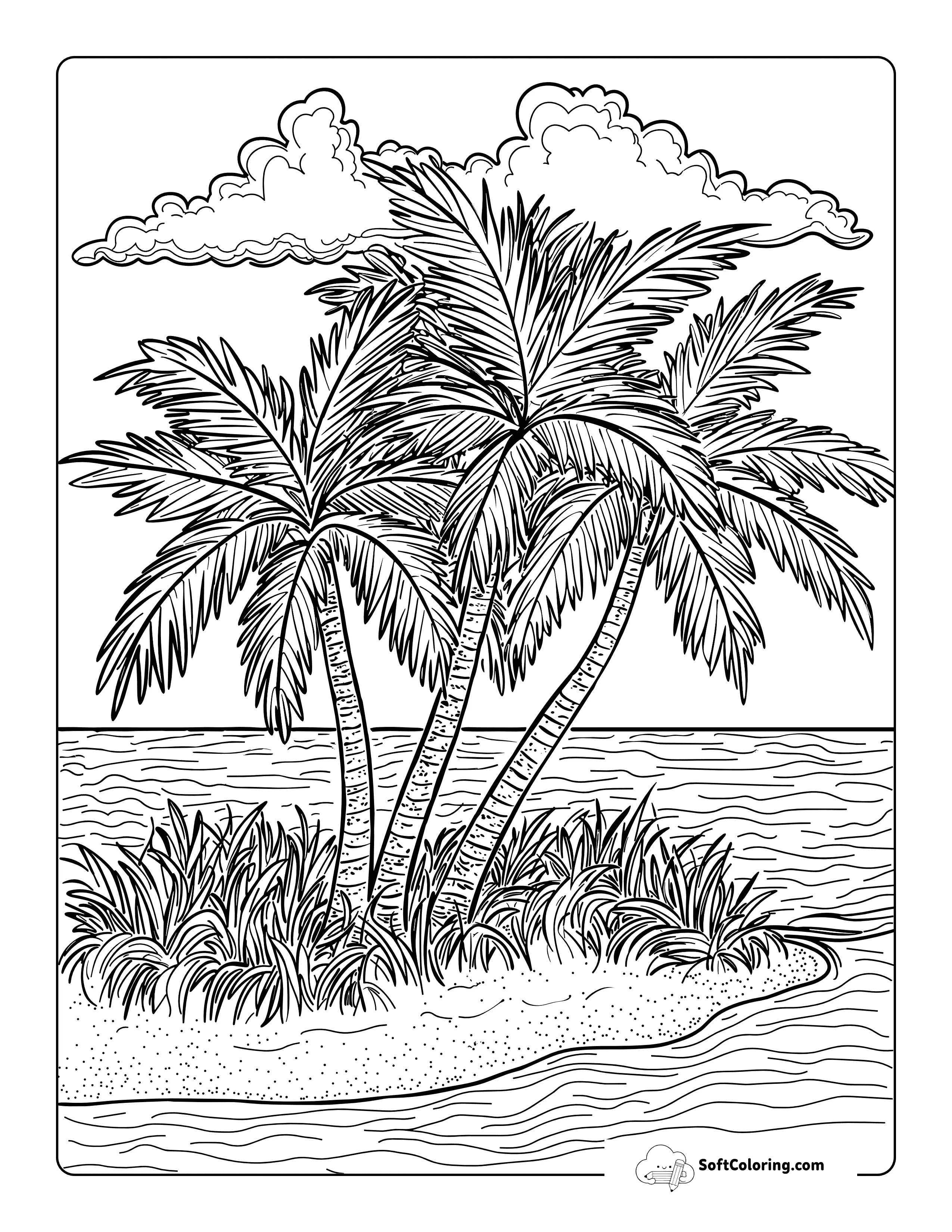 Realistic Tropical Island Coloring Page For Adults