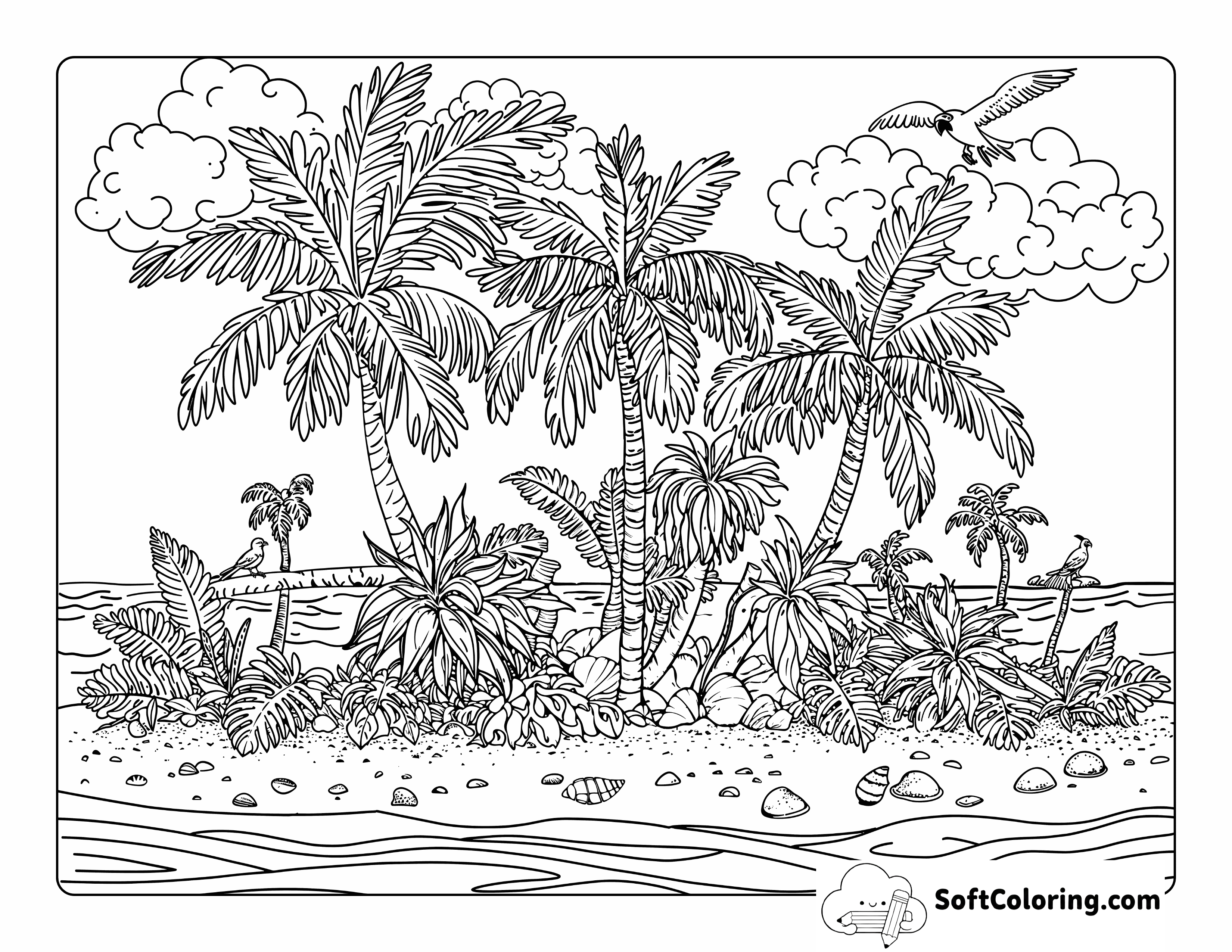 Realistic Deserted Island Coloring Sheet for Adults