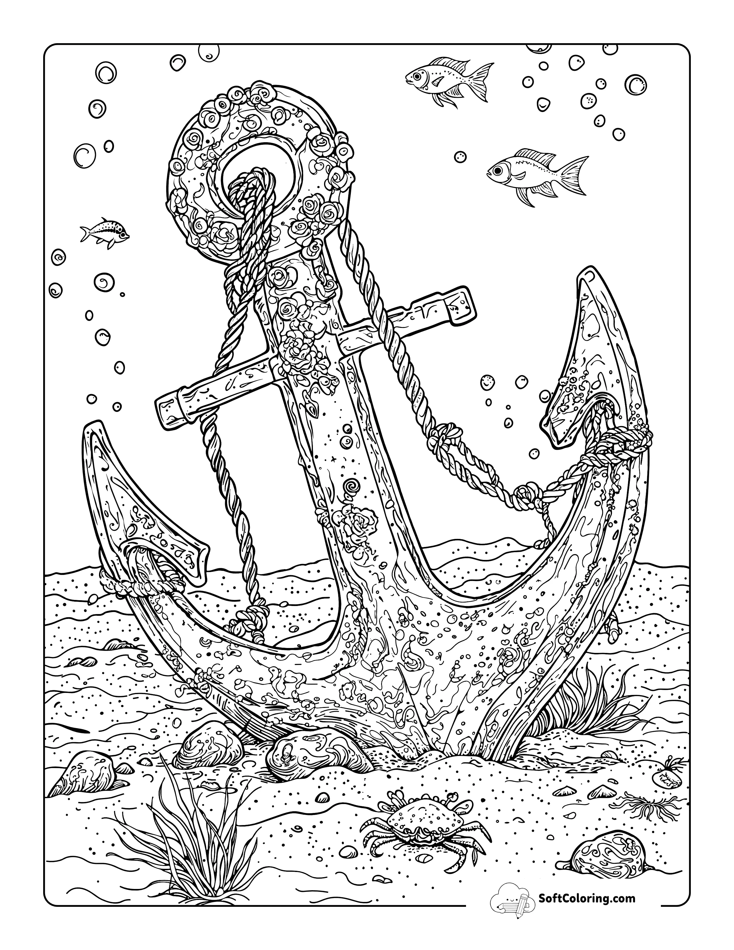 Realistic Anchor Coloring Ocean Coloring Page For Adults