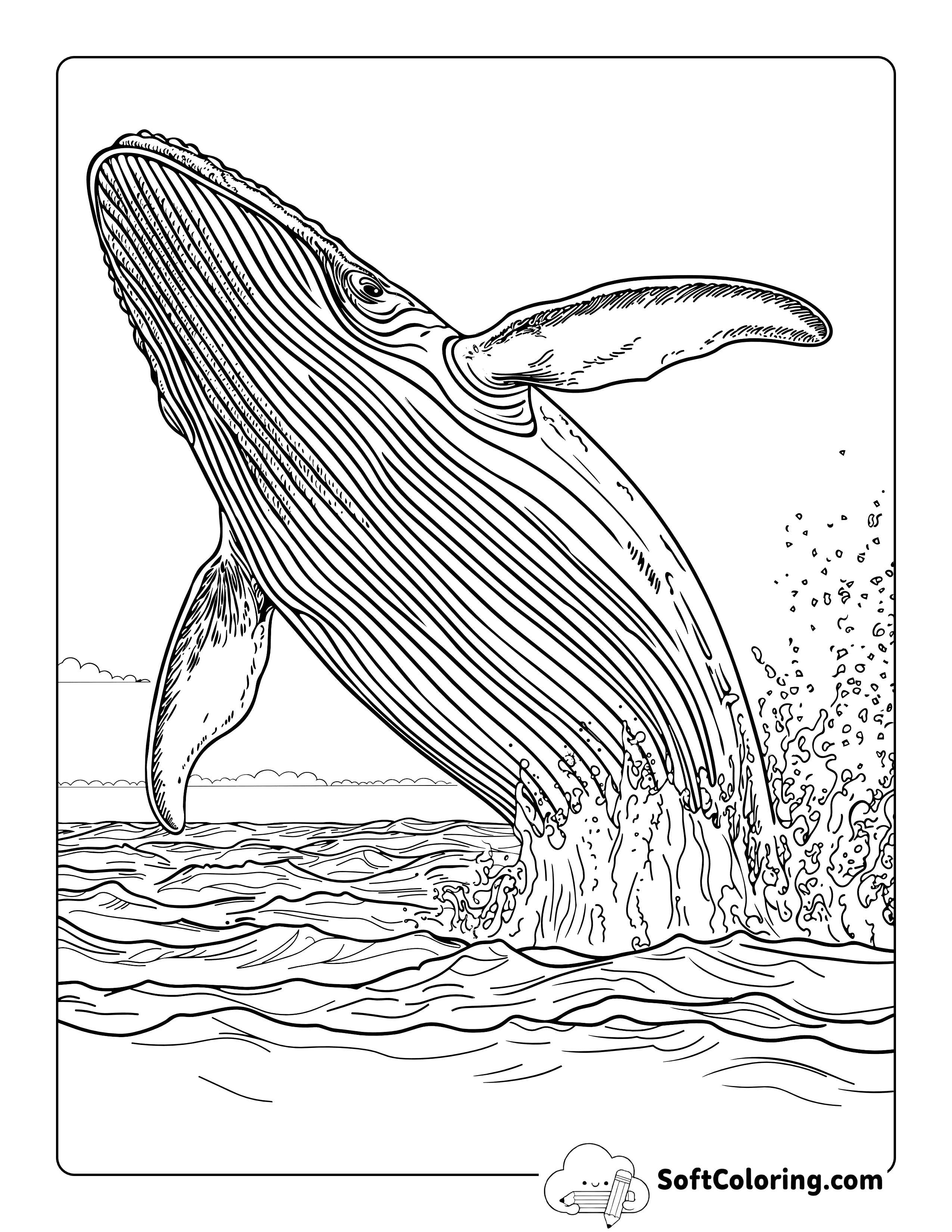 Realistic Breaching Whale Sea Animal Coloring Page