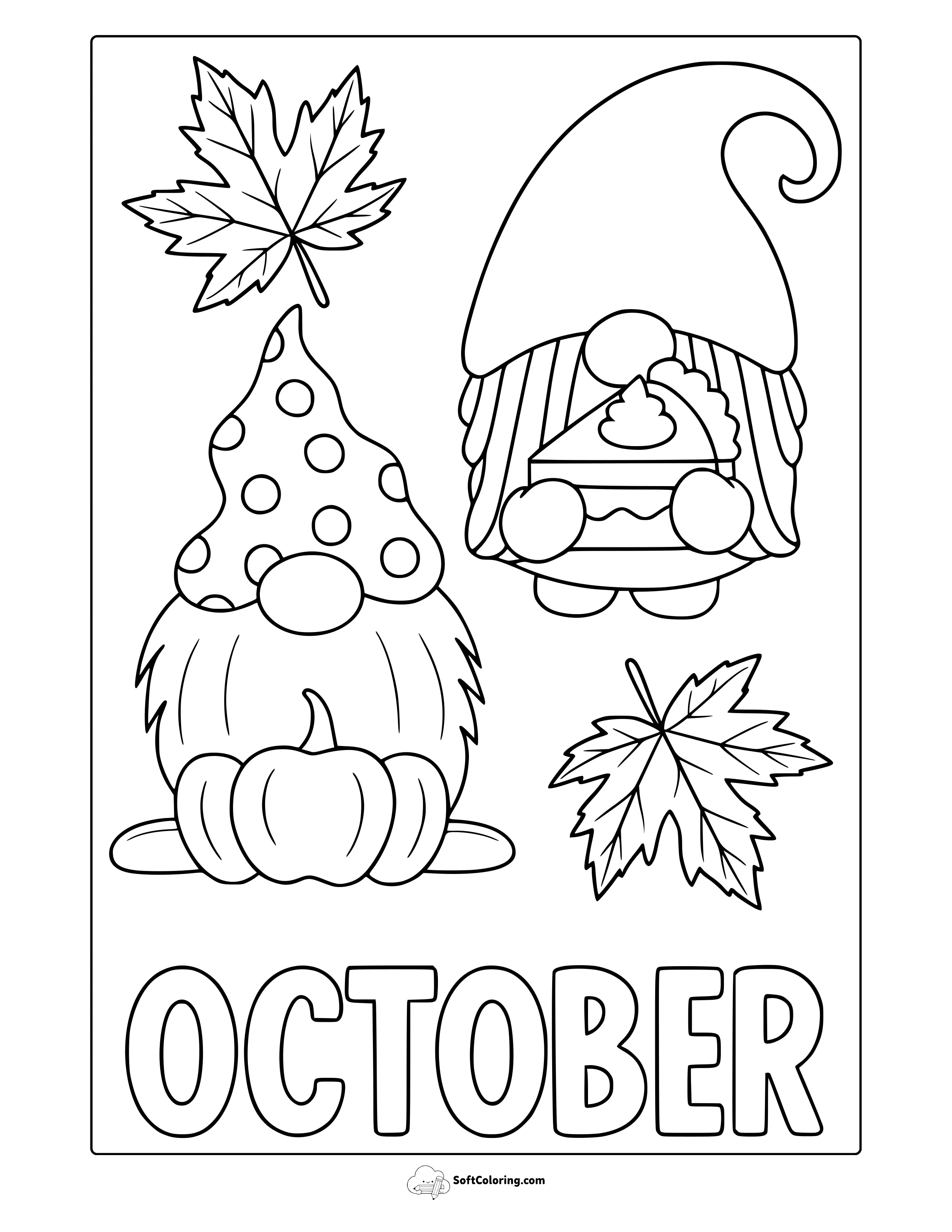 October Gnomes Coloring Page