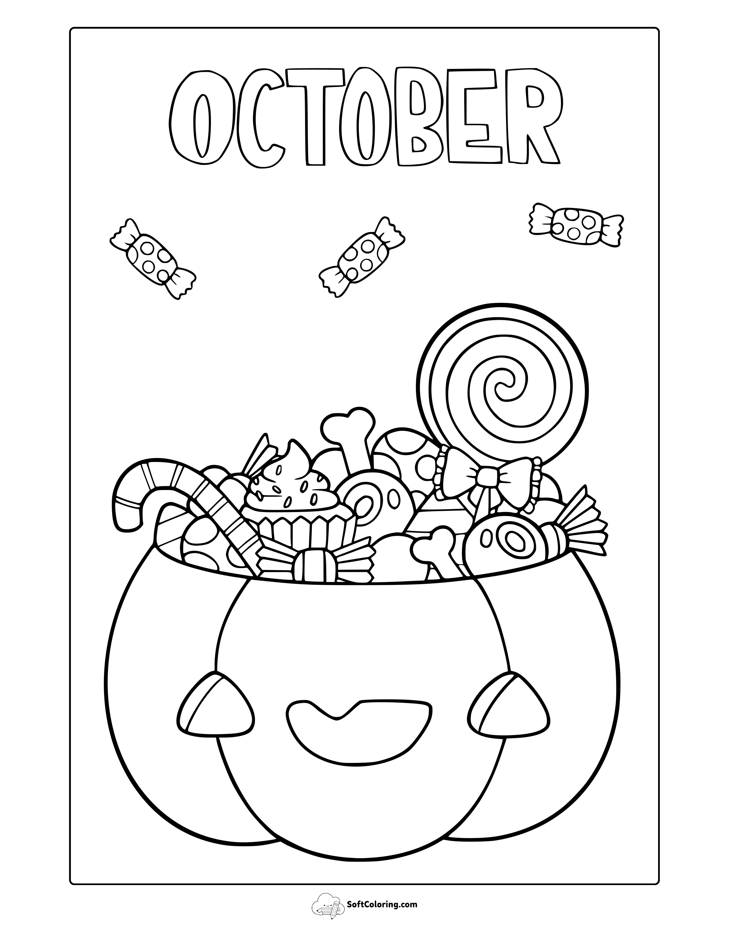 October Halloween Candies Coloring Page
