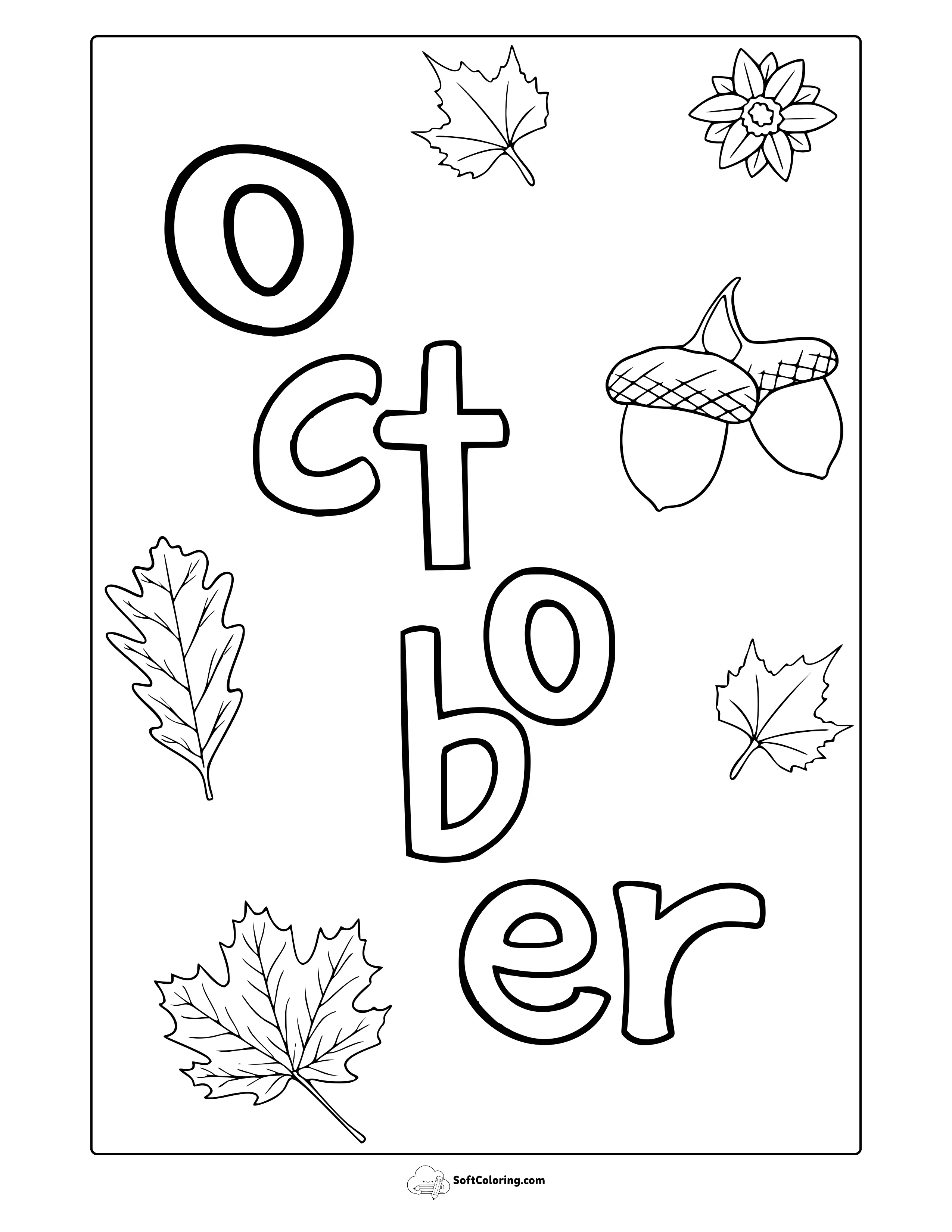 October Leaves And Acorns Coloring Page