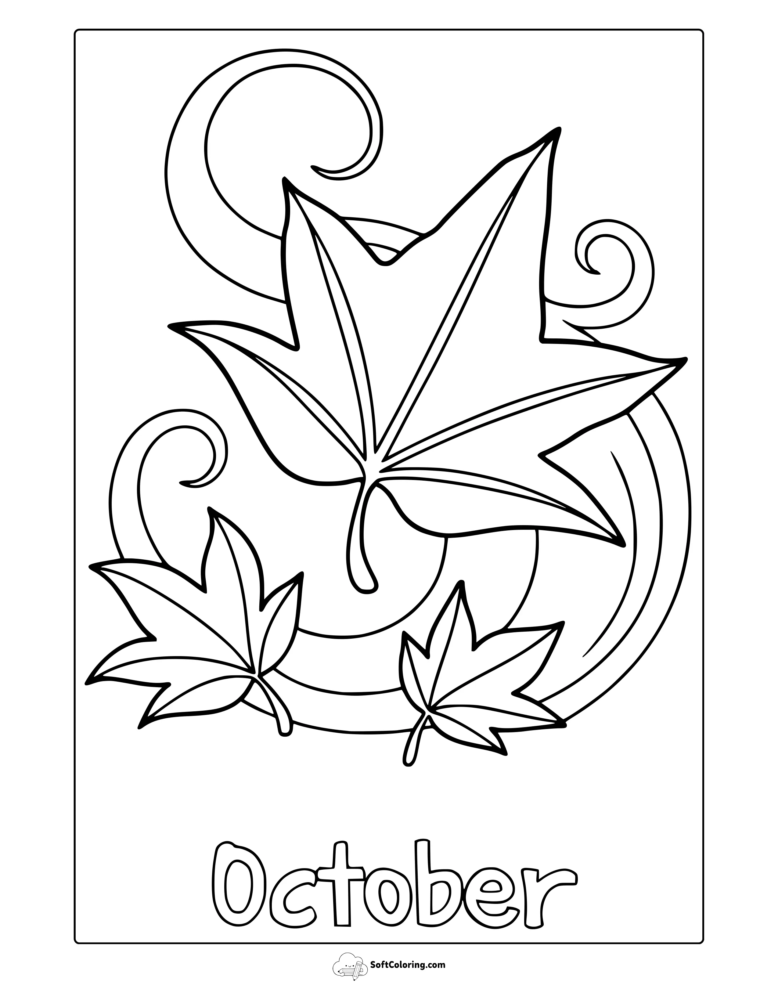 October Leaves Flying In The Wind Coloring Page