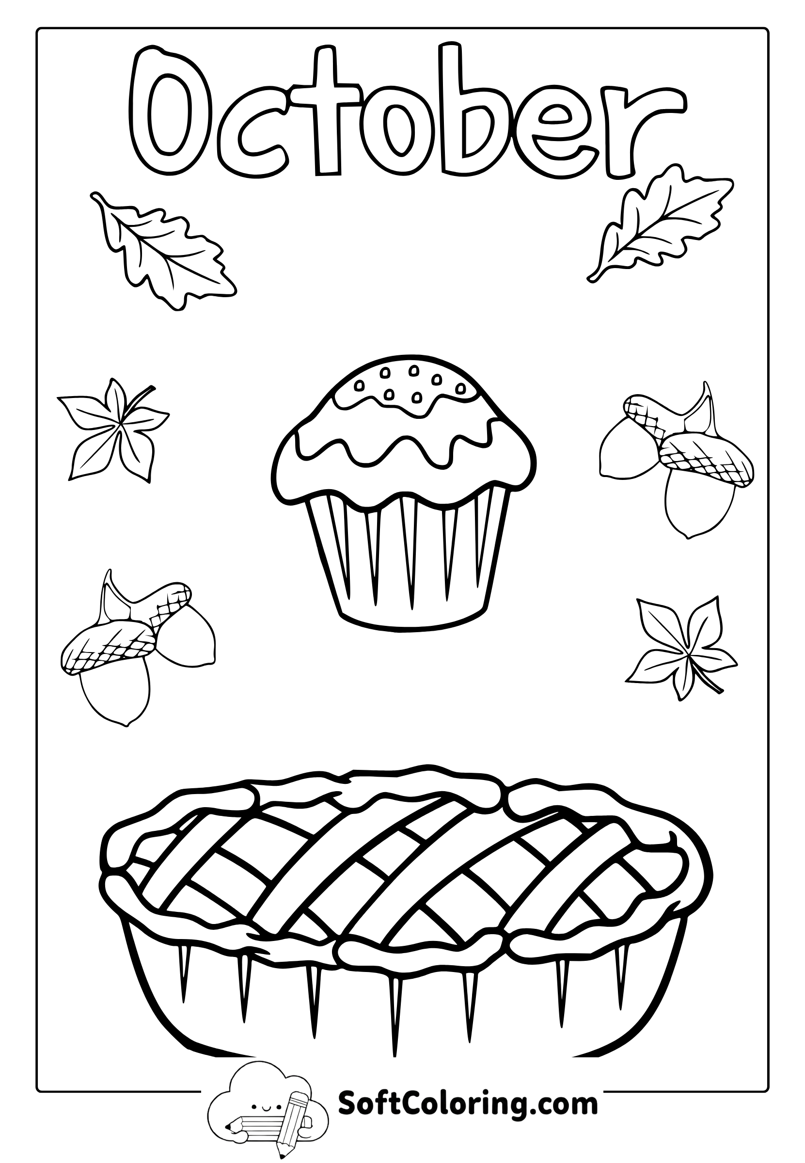 october pie and cupcake coloring page