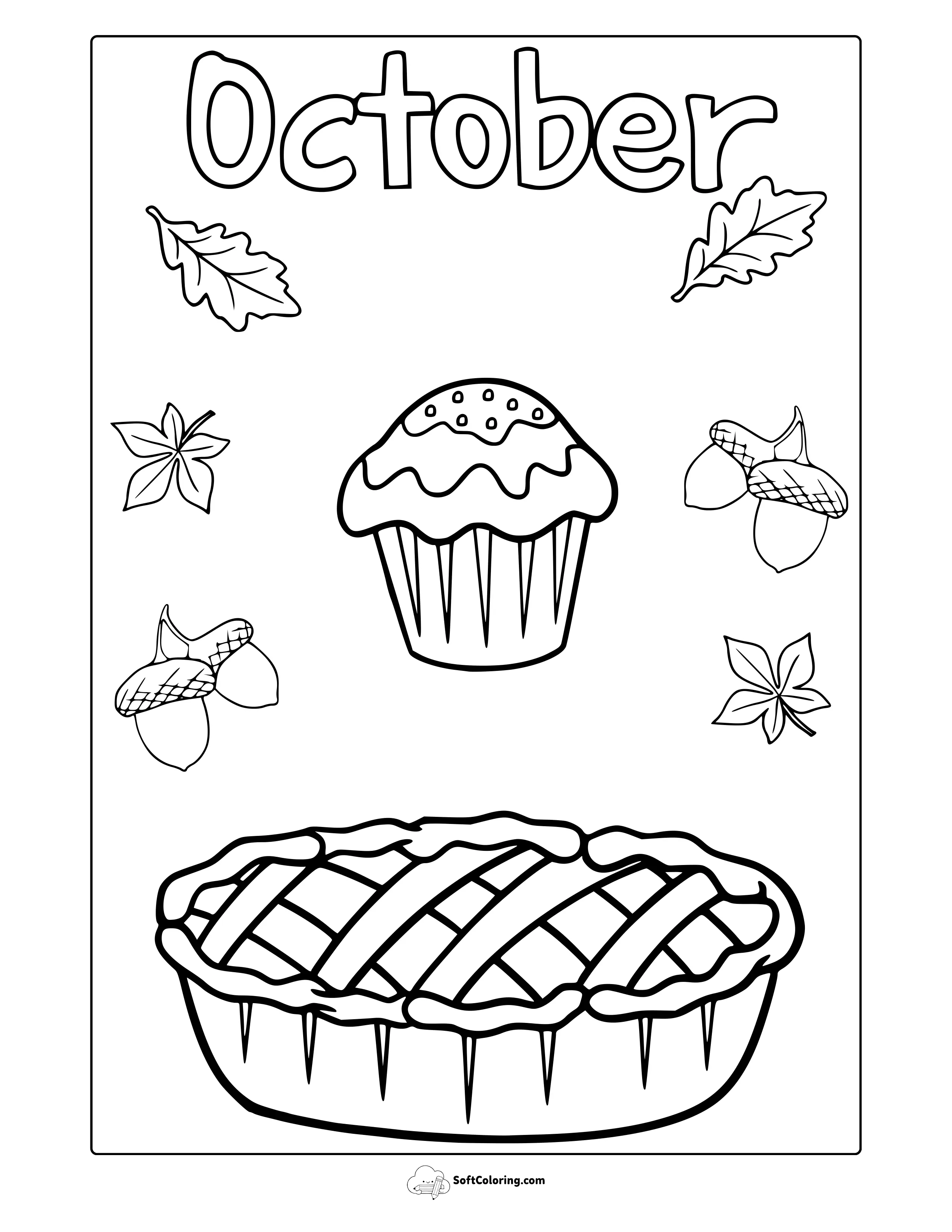 October Pie And Cupcake Coloring Page