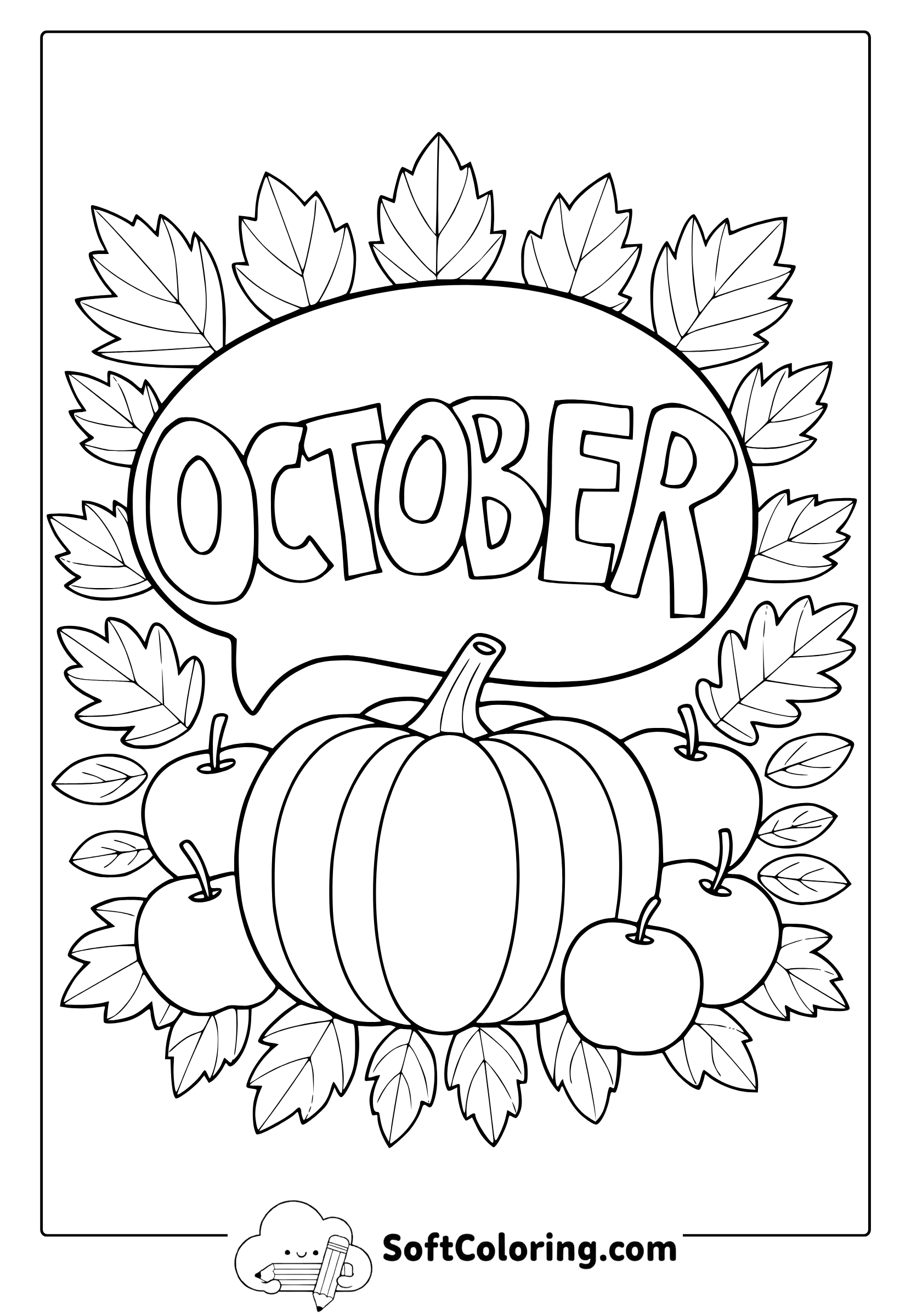 october pumpkin and apples coloring page