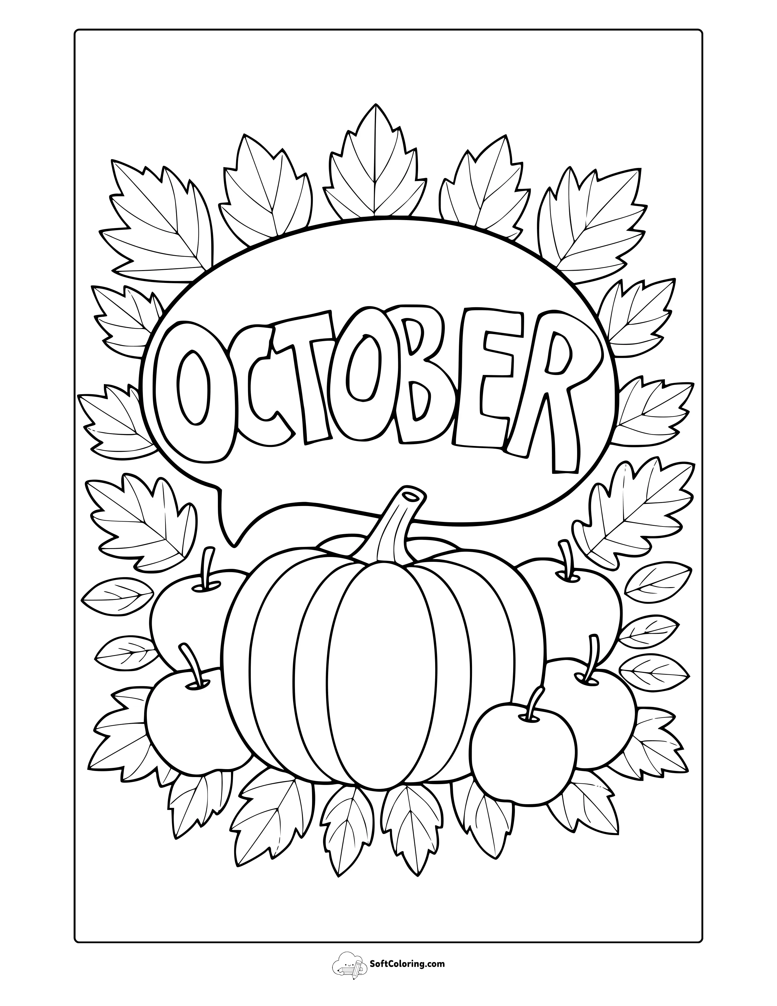 October Pumpkin And Apples Coloring Page