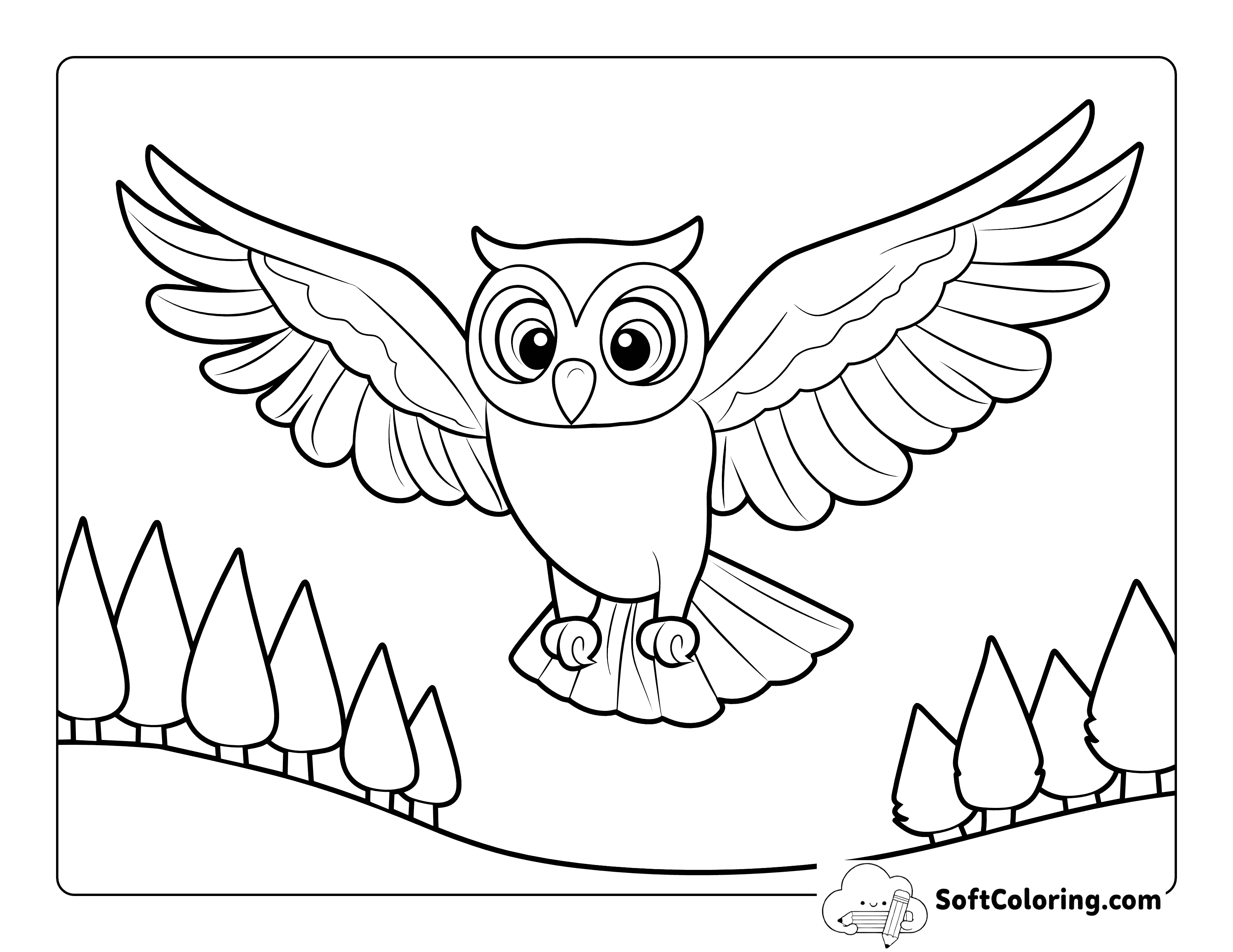 Easy Flying Owl Coloring Page for Preschoolers