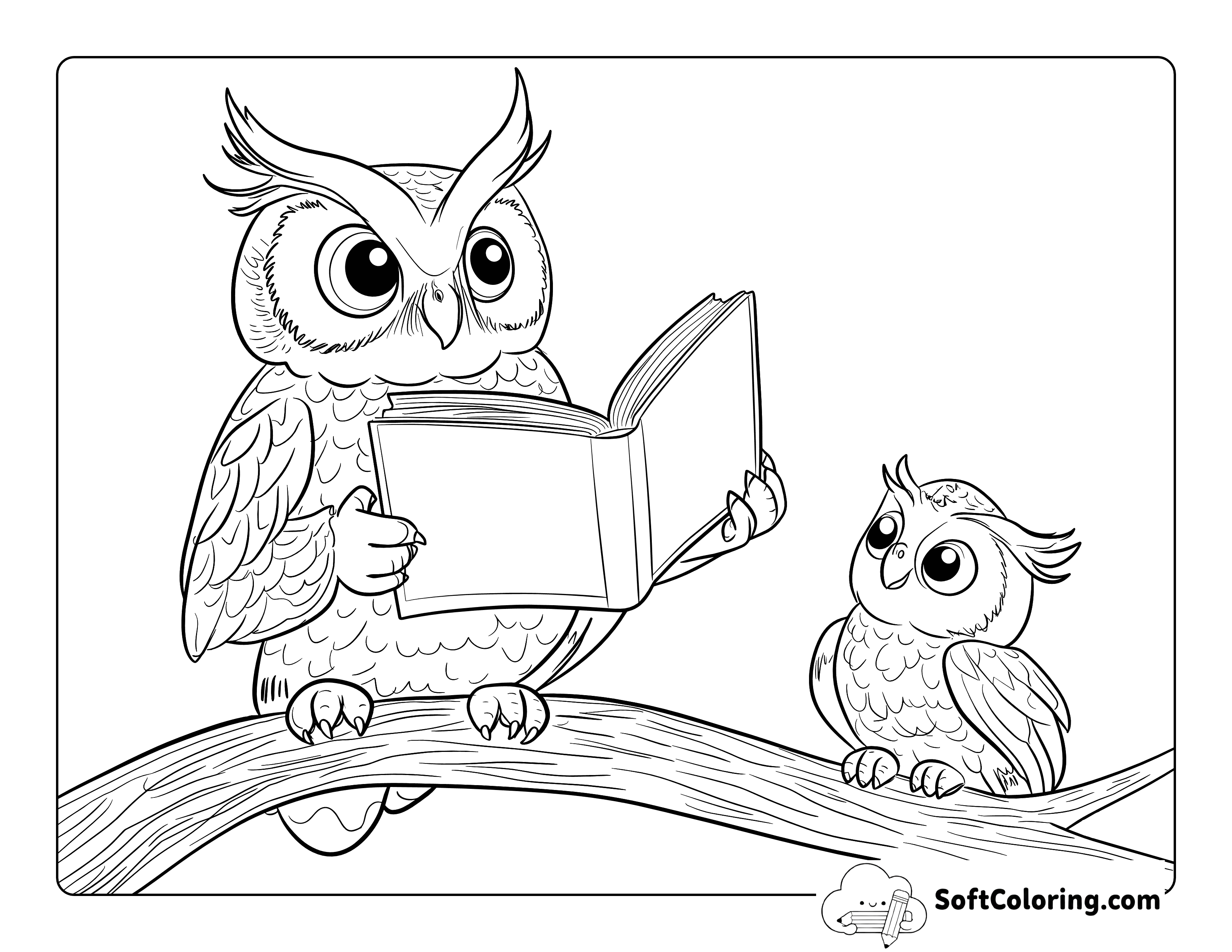 Owls Reading a Story Coloring Sheet