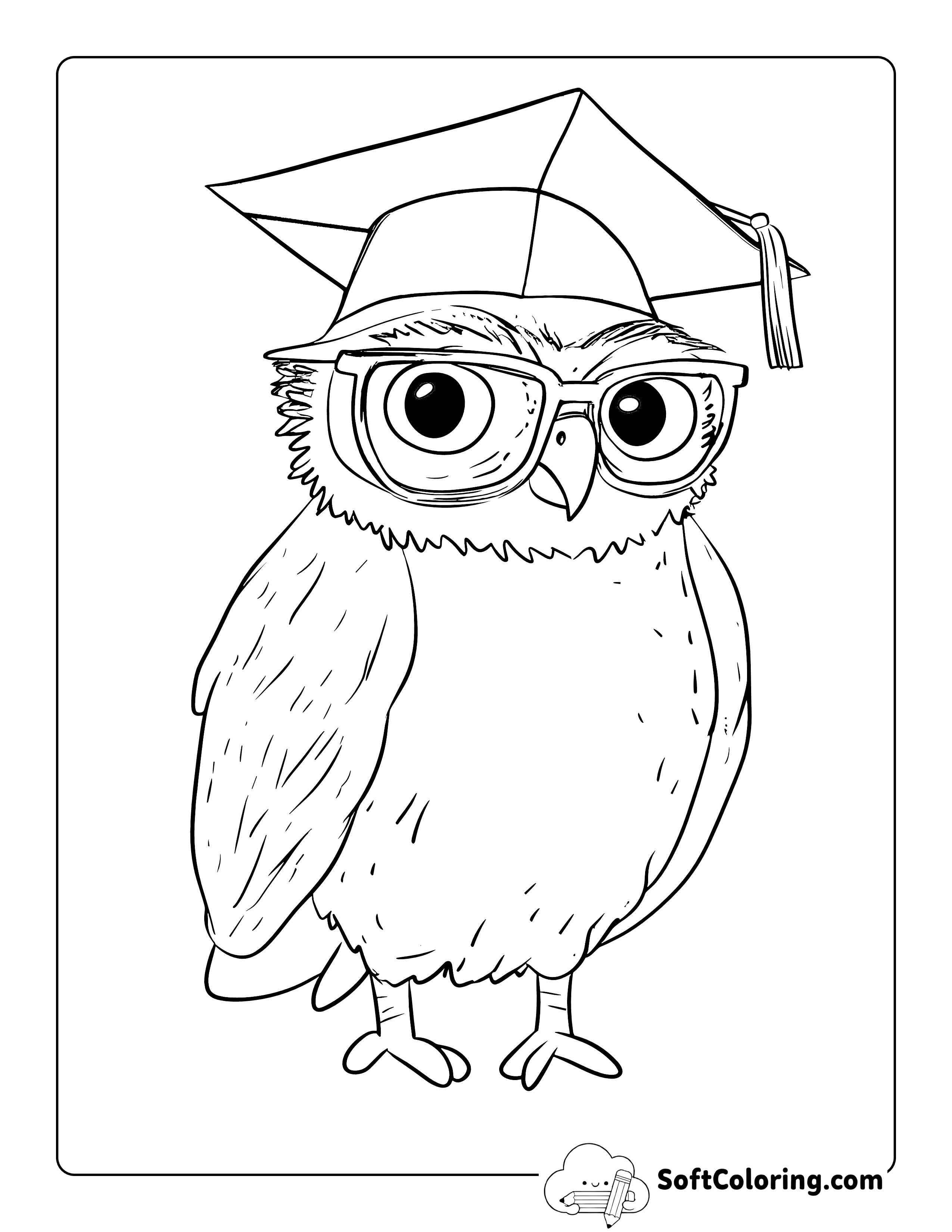 Graduation Cap Owl Coloring Sheet
