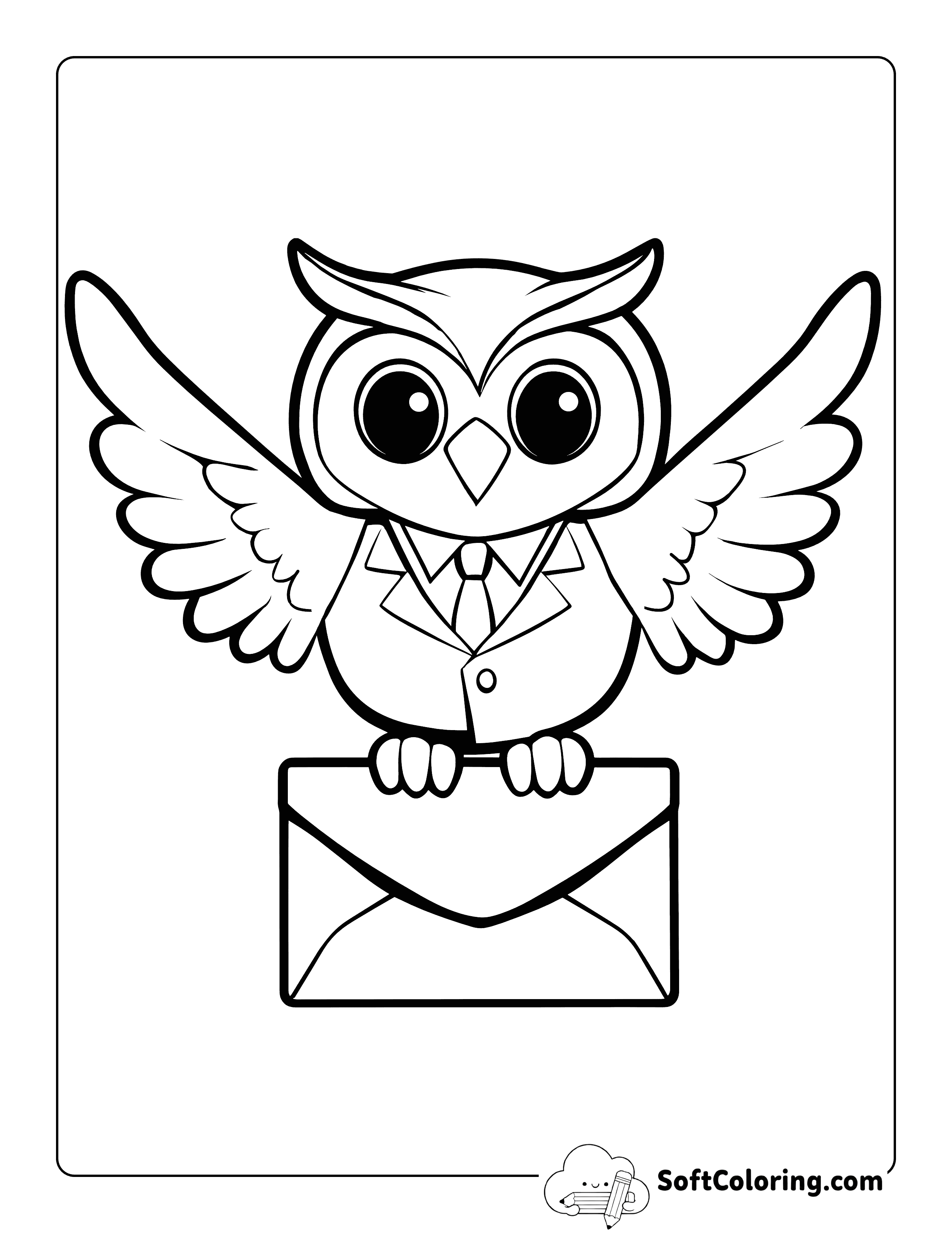 Letter Delivery Owl Coloring Sheet for Kids