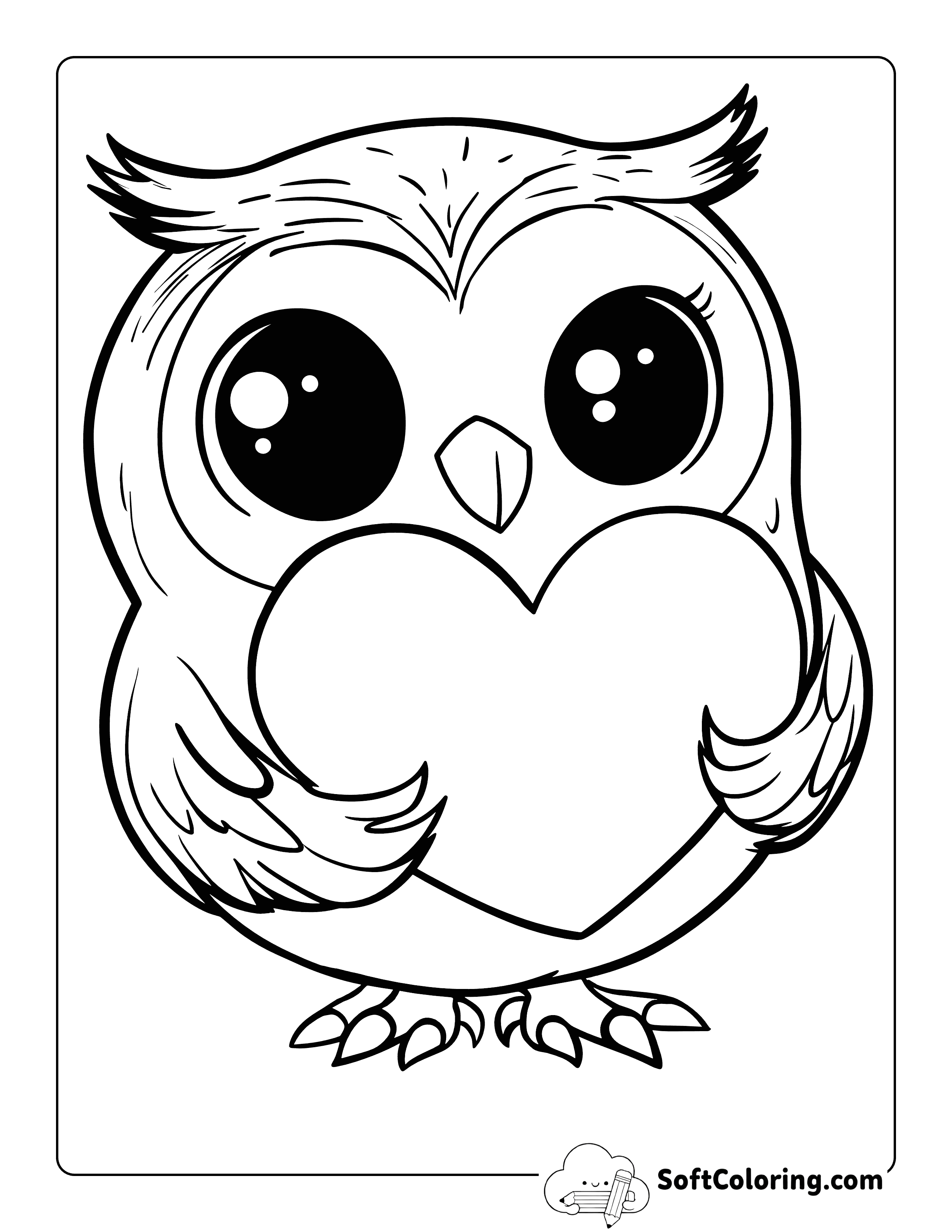 Cute Owl with Heart Coloring Page Printable